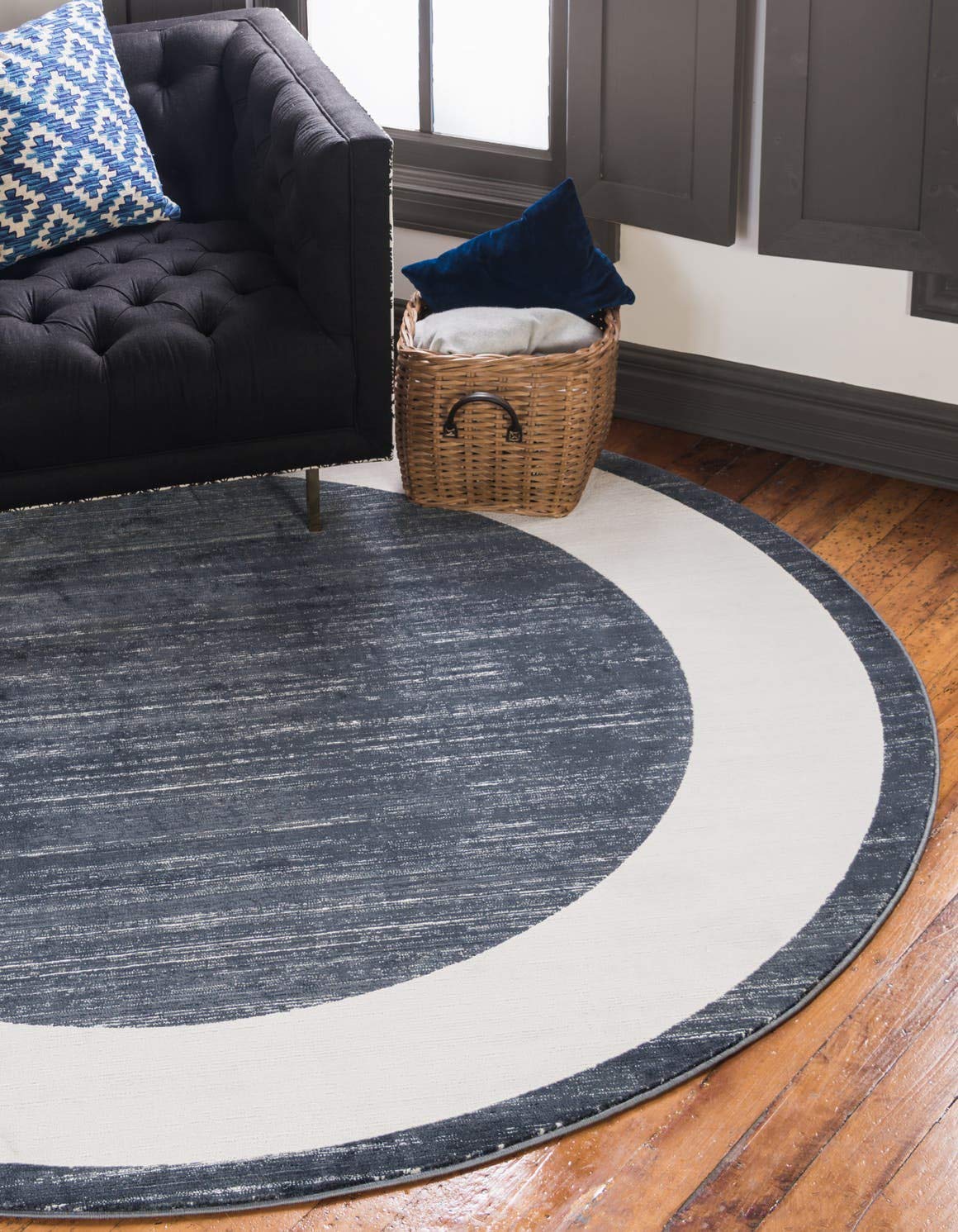 Unique Loom Uptown Collection Yorkville 8-Foot Round Area Rug - Navy Blue & Ivory Modern Design - Perfect for Living Room, Bedroom or Office Decor