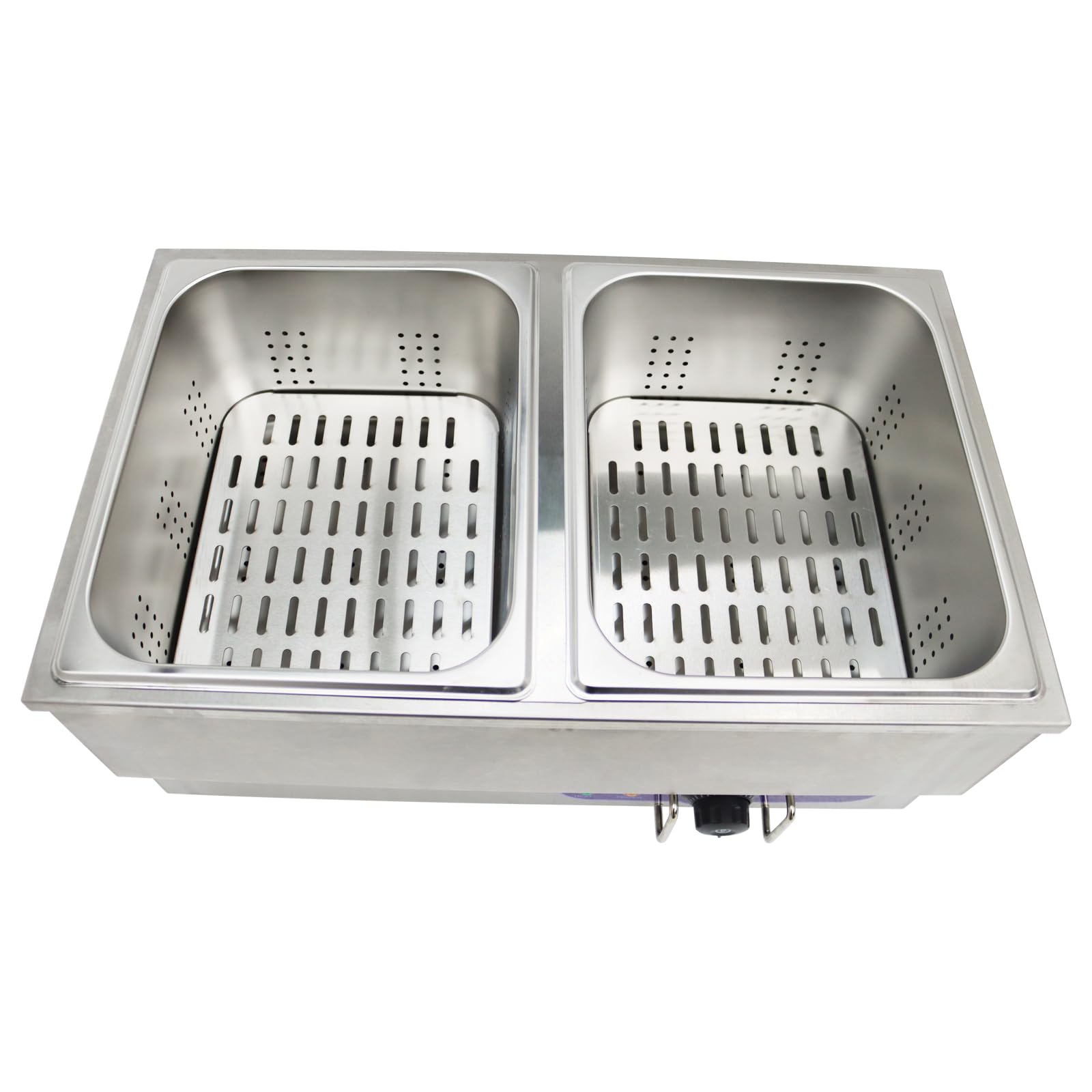Commercial Stainless Steel 2-Pan Hot Dog Steam Table Bun Warmer - 6-Inch Deep, Adjustable Temperature 0°F to 203°F, 110V - Perfect for Restaurants, Food Trucks, Catering & Warming Hot Dogs, Buns, Pizza, Hamburgers