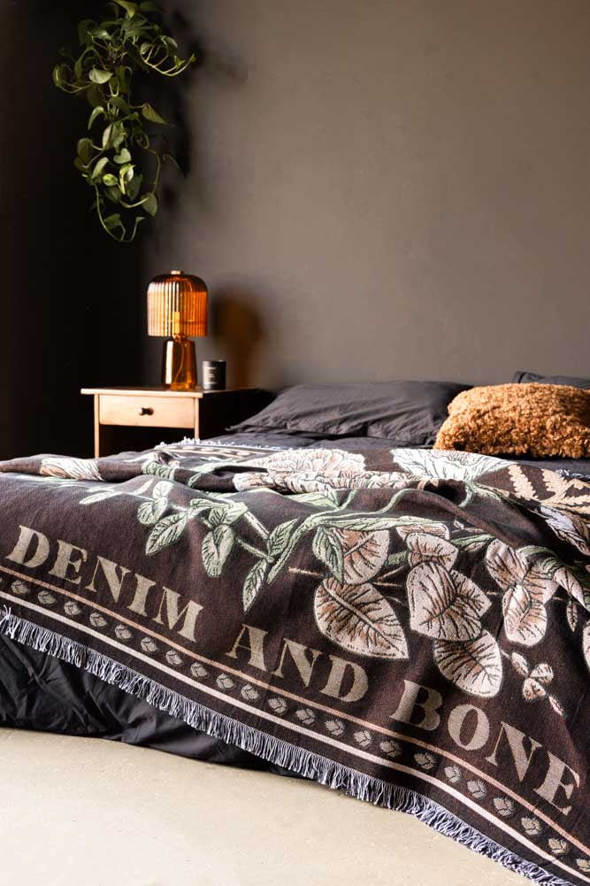 Denim & Bone Scandi Black Woven Cotton Throw Blanket - Soft & Cozy for Couch, Bed, or Sofa - Perfect for Home Decor, Living Room, and Gift Giving