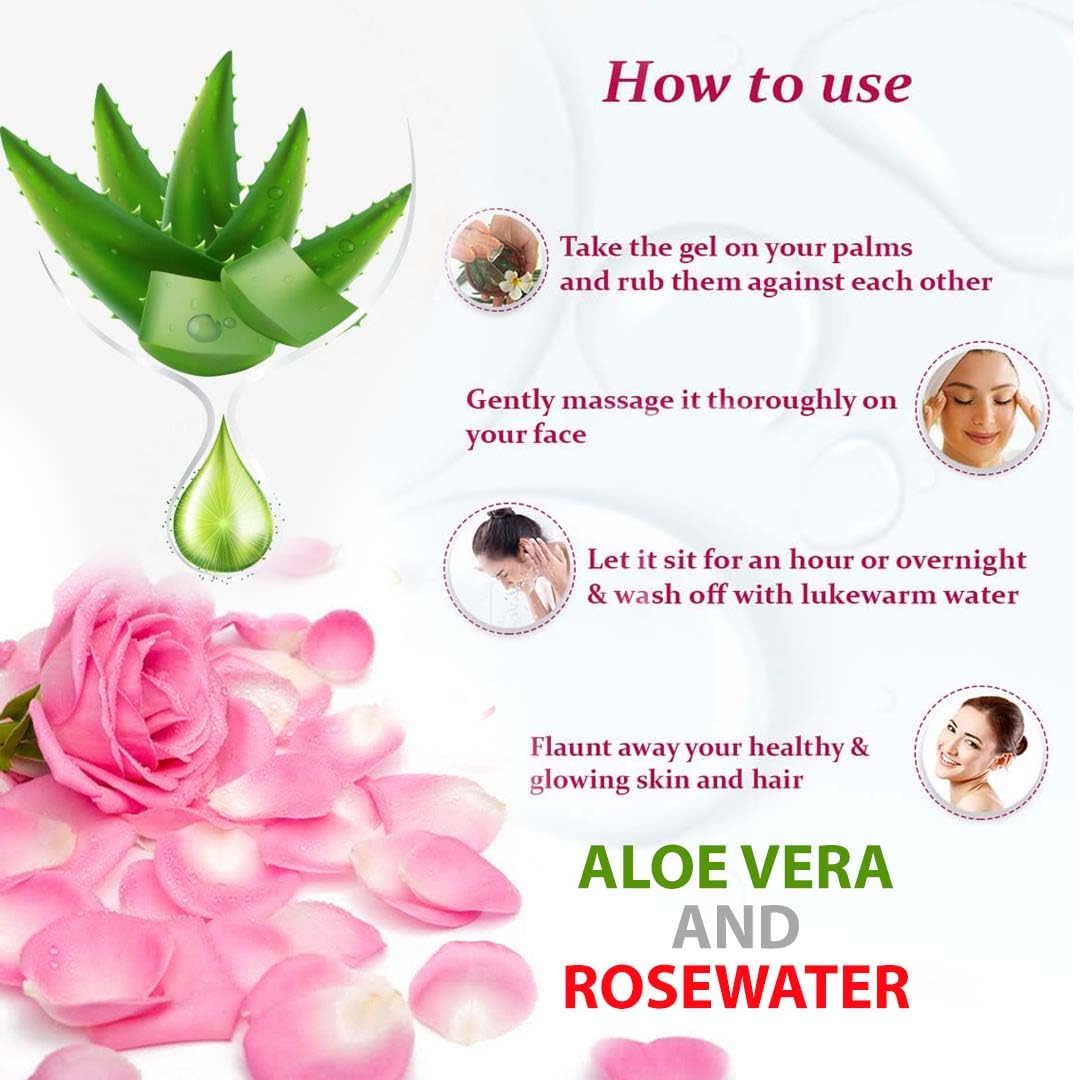**Organic Aloe Vera Gel & Rose Water Facial Toner 500ml - Hydrating, Cooling & Glowing Skin Mist for Moisturizing & Soothing - Perfect for Face, Body & Hair - Ideal for Daily Skincare, Sunburn Relief & Makeup Setting**