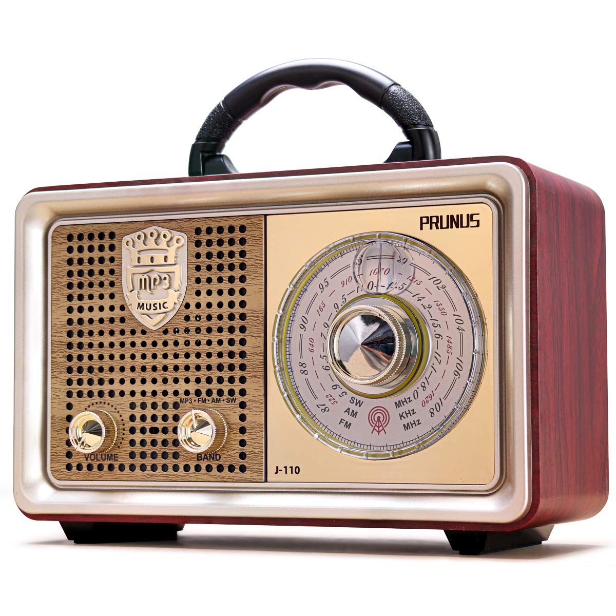 Vintage PRUNUS J-110 Retro Portable AM/FM/Shortwave Radio with Bluetooth Speaker - 3-Way Power (Battery/AC/USB), AUX/TF Card Playback - Perfect for Home, Outdoor, Travel & Gift Giving