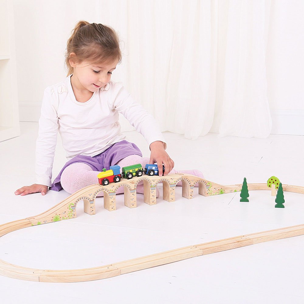 Bigjigs Rail Ribblehead Viaduct Wooden Train Bridge - 7 Arch Bridge for Wooden Railway Sets | Durable Wooden Train Track Accessories | Perfect for Kids' Playrooms, DIY Train Layouts & Educational STEM Toys