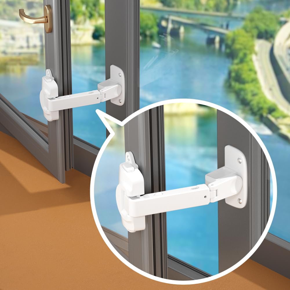 EUDEMON 1 Pack Baby Window Safety Lock - Childproof Window Restrictor for UPVC, Wooden & Metal Frames - Adjustable Window Guard for Home Safety (White) | Perfect for Nursery, Bedroom & Sliding Windows