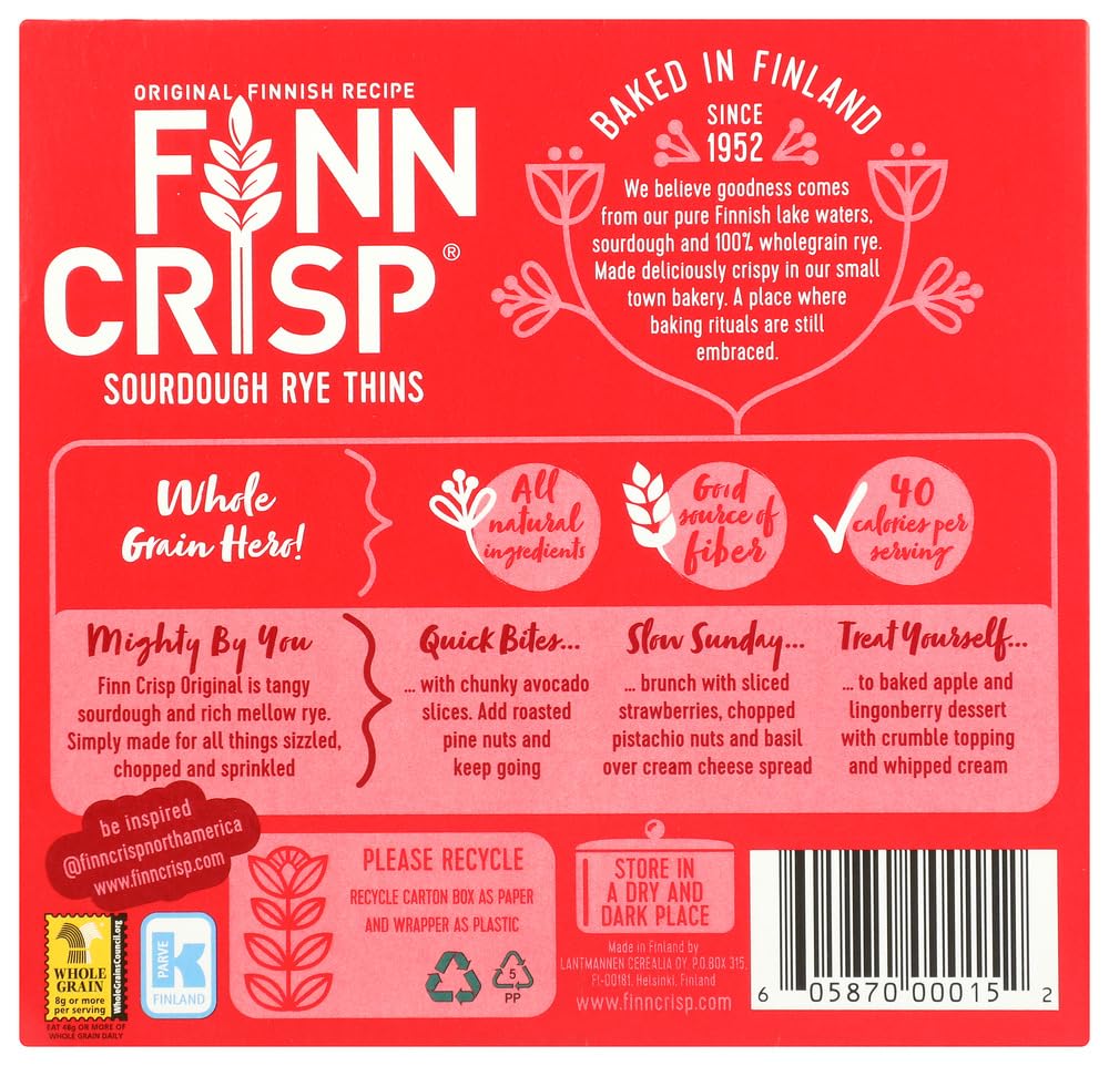 Finn Crisp Original Crispbread - 7 Oz (Pack of 4) - Whole Grain Rye Crackers - Healthy Snack for Breakfast, Keto Diet & On-the-Go Lifestyle