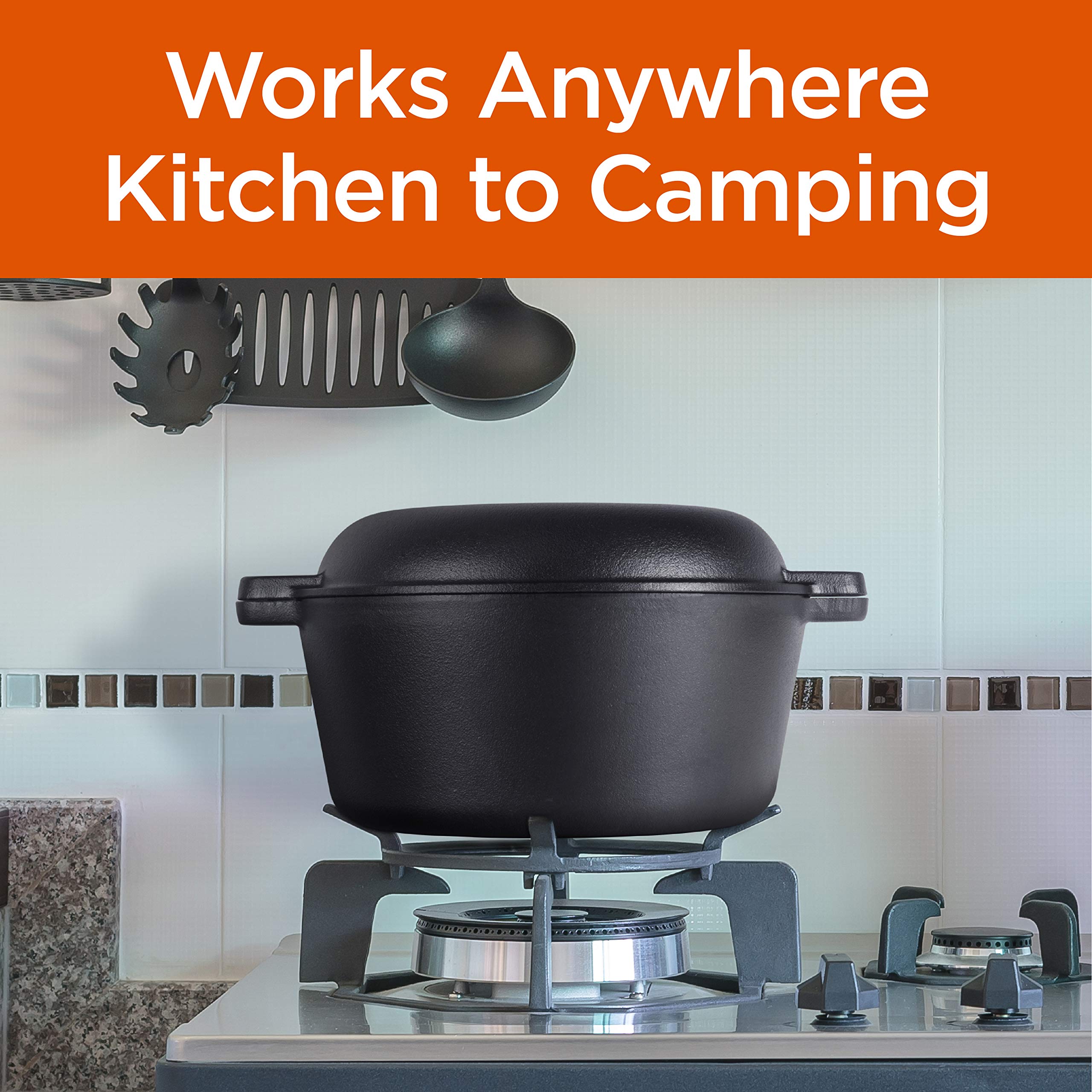 Commercial Chef 5-Quart Cast Iron Dutch Oven with Skillet Lid – Heavy Duty Enameled Cookware for Baking, Roasting & Camping – Perfect for Stovetop, Oven & Outdoor Cooking