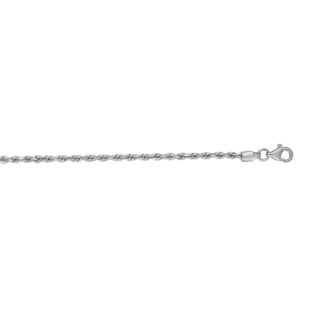 14K Solid Gold Sparkle Cut Rope Chain Necklace for Women & Men - White/Yellow/Rose Gold Options in 16