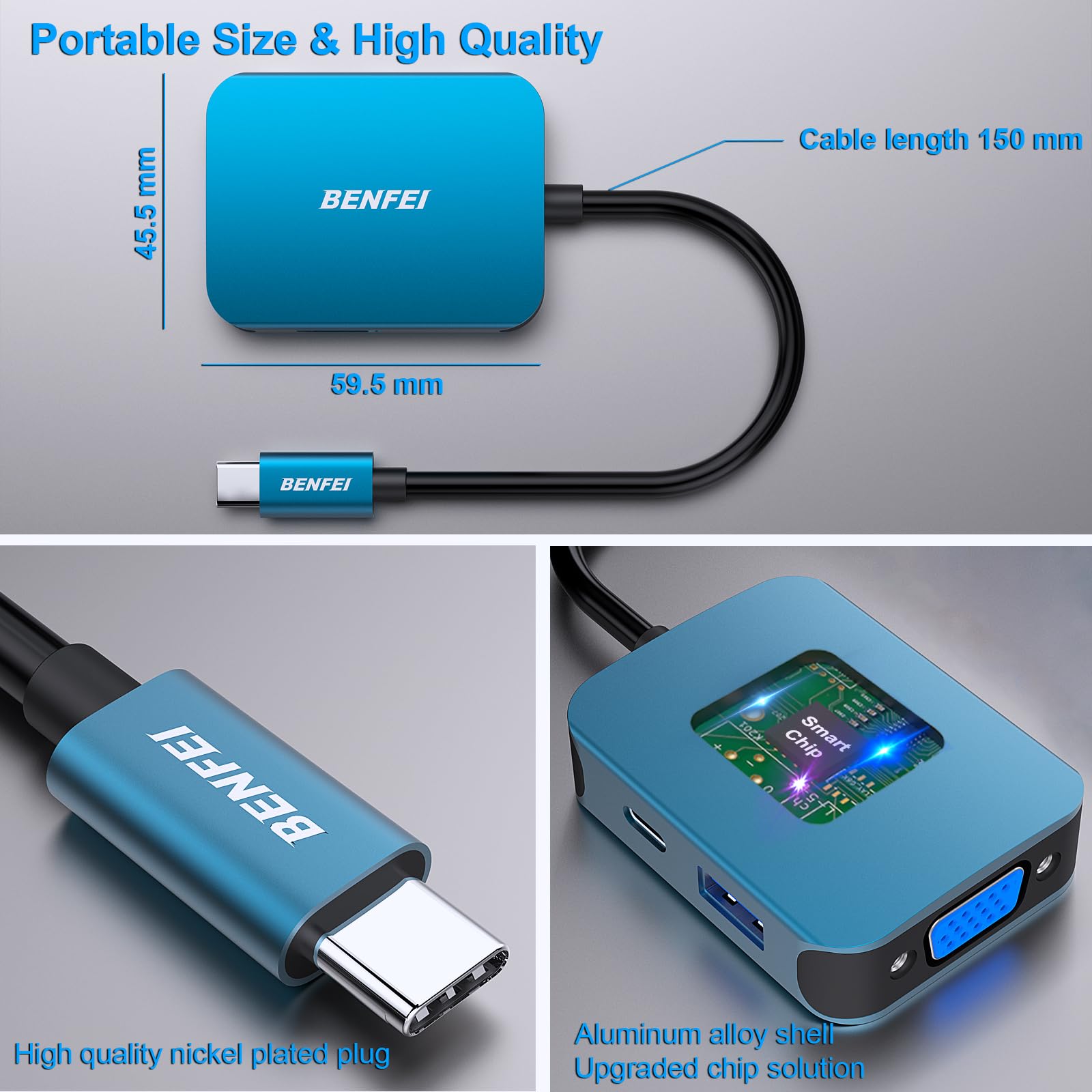BENFEI 4-in-1 USB C Hub with HDMI VGA - for MacBook iPhone iPad Work & Travel