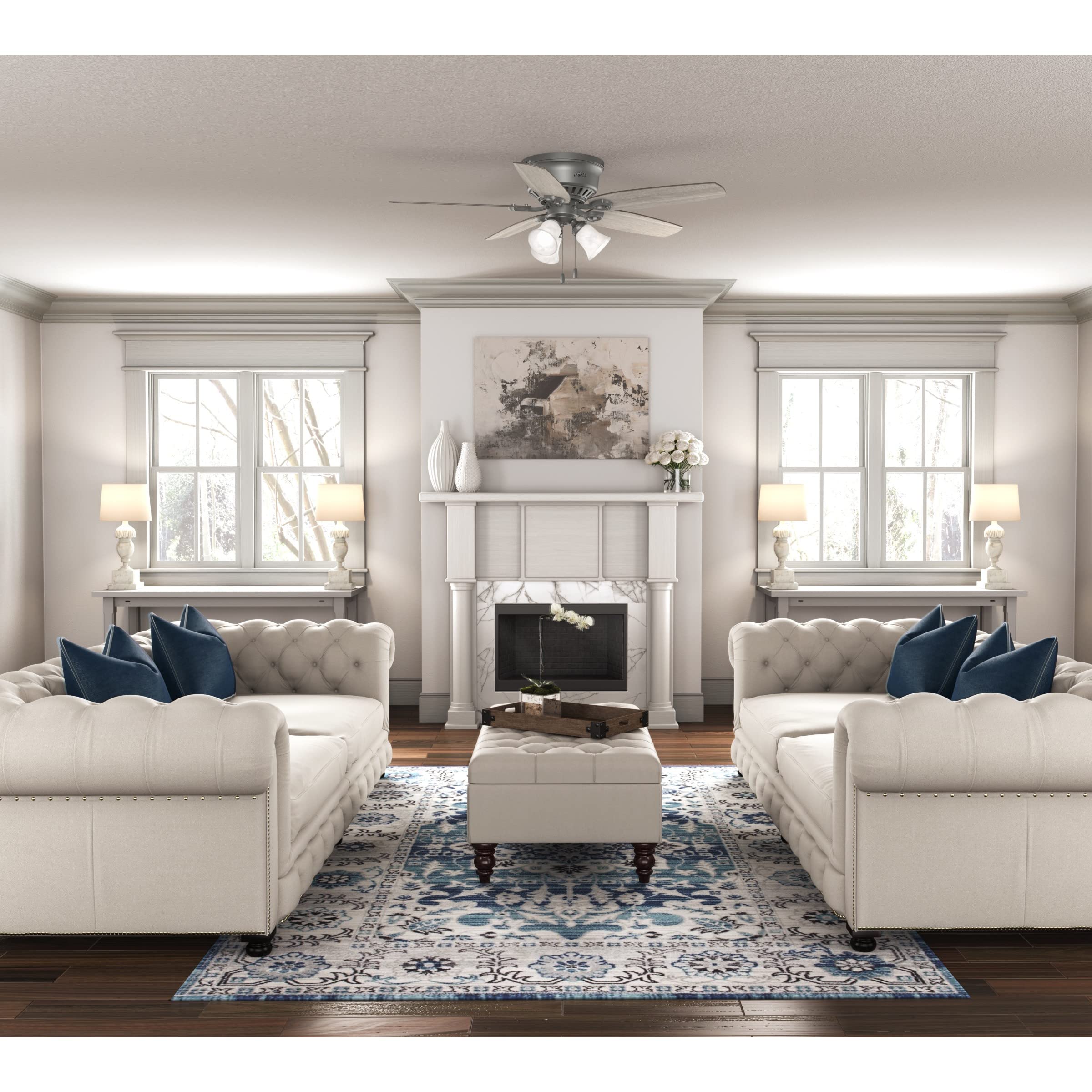 Hunter Fan Company 51113 52-Inch Low Profile Ceiling Fan with LED Light Kit - Matte Silver Finish - Pull Chain Control - Perfect for Bedrooms, Living Rooms & Home Offices