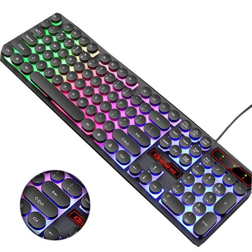 Retro Punk USB Wired Gaming Keyboard with Rainbow Backlit - 104 Round Keycaps for PC & Mac - Perfect for Gaming, Typing & Office Work