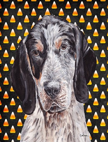 Blue Tick Coonhound Candy Corn Halloween Flag - Large Garden Size Outdoor Decor for Fall & Halloween Party Decorations