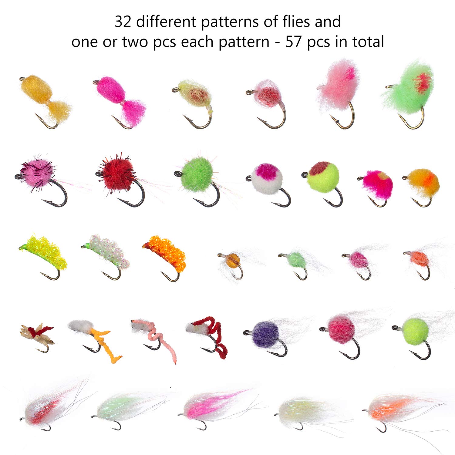 BassDash Premium Fly Fishing Flies Kit - 36/64/72/76/80/96pcs Dry/Wet Flies, Nymphs, Streamers & Poppers for Trout Bass Fishing with Durable Fly Box - Perfect for Freshwater Streams, Rivers and Lakes