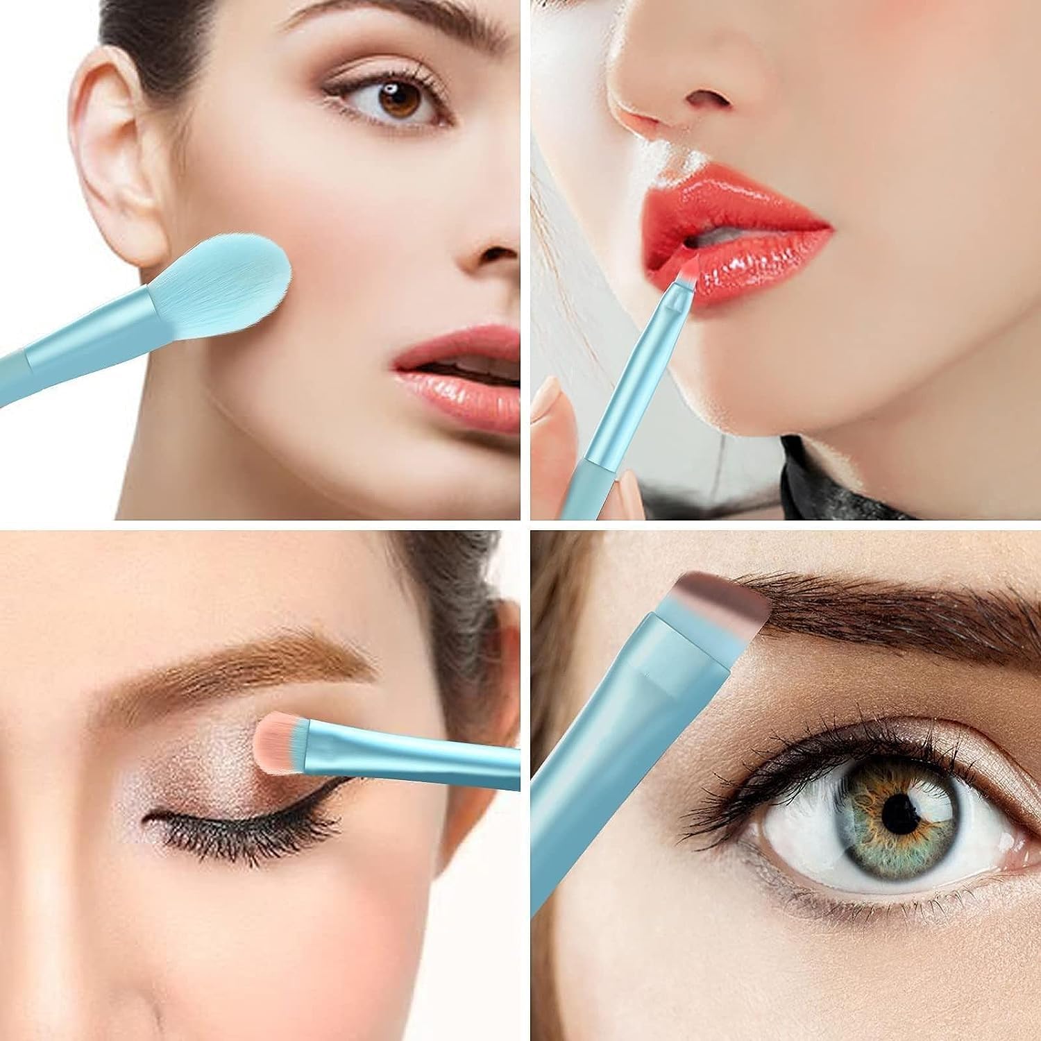 Premium 8-Piece Sky Blue Makeup Brush Set for Foundation, Blush, Eyeshadow, Eyelash, Lip & Brow | Professional Cosmetic Brushes Kit | Perfect for Travel, Home & Professional Makeup Application