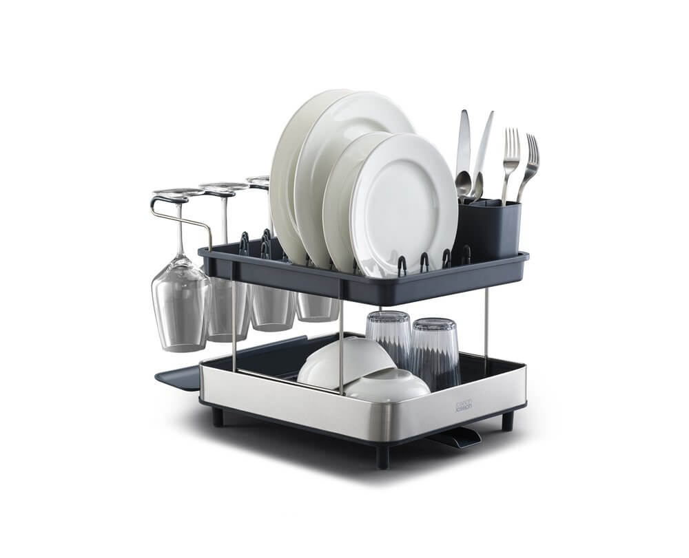 Joseph Joseph Excel Steel 2-Tier Dish Rack - Space Saving Kitchen Organizer for Drying Dishes, Cups & Utensils | Perfect for Small Kitchens & Countertops