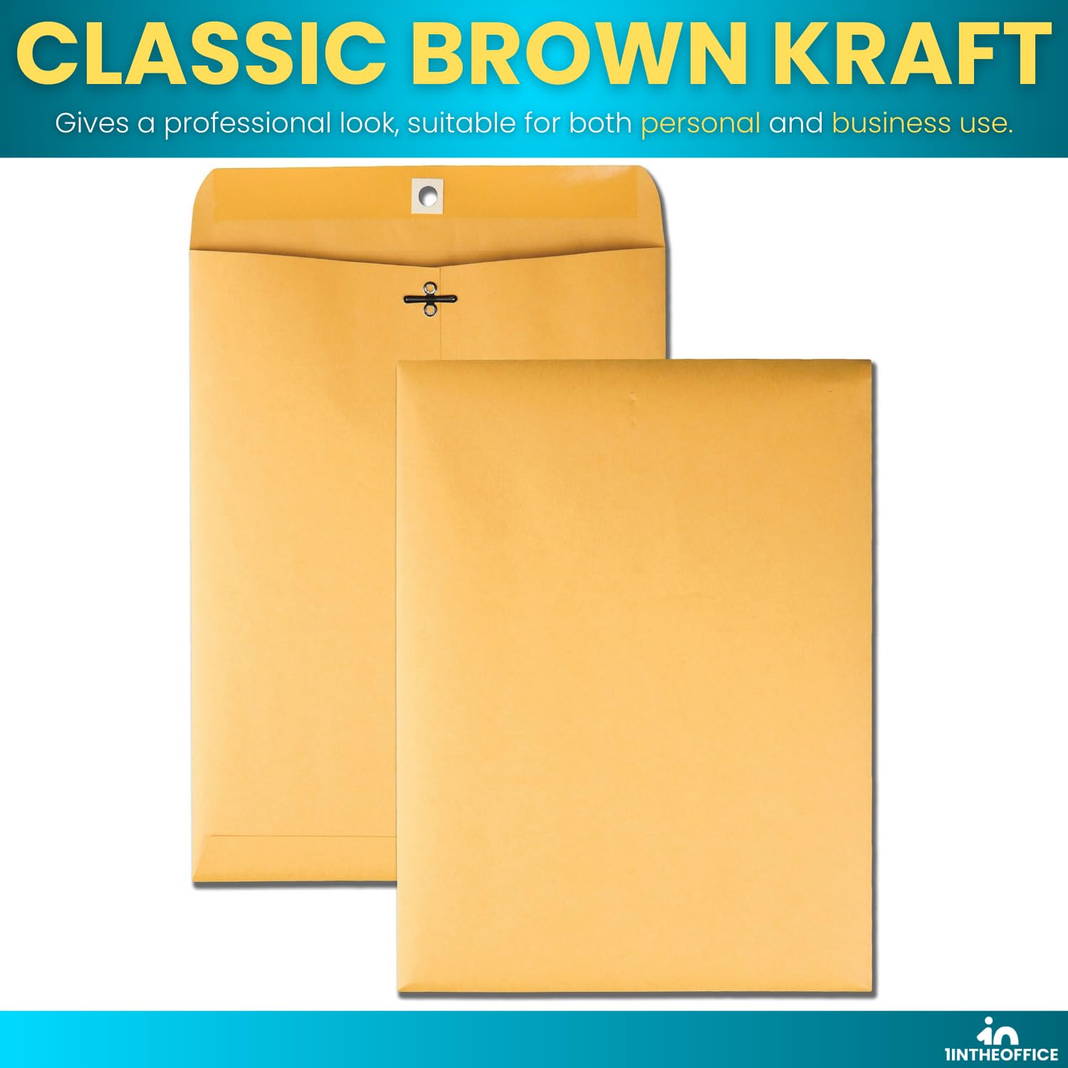 1InTheOffice 6x9 Manila Envelopes with Clasp - 50 Pack, Brown Kraft Paper Business Envelopes with Gummed Flap for Mailing, Shipping & Office Organization - Perfect for Documents, Invoices & Small Packages