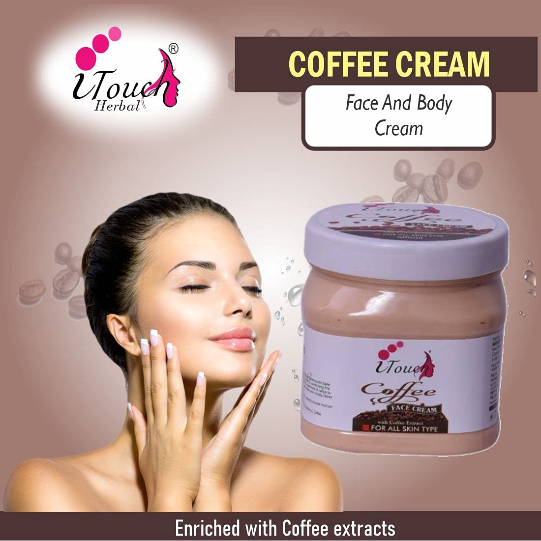 I TOUCH Herbal Coffee Cream for Face & Body - Moisturizing, Whitening & Brightening Cream | Softening & Nourishing Skin Care (500ml) | Perfect for Daily Hydration & Glowing Skin