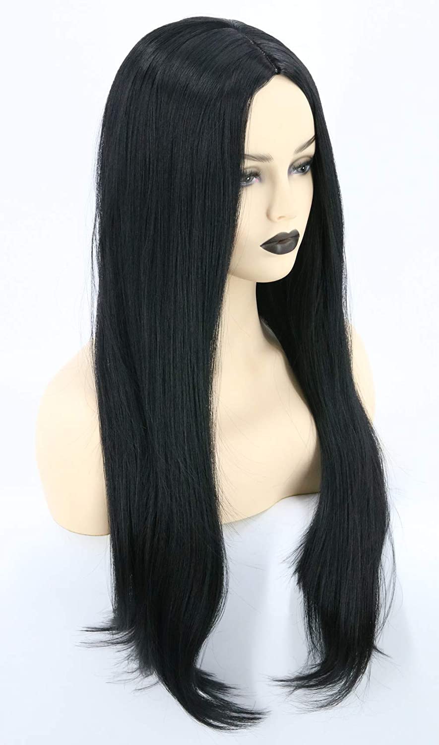 TRESSED UP Long Straight Black Synthetic Wigs for Women - Natural Looking Front Lace Wig with Realistic Hairline - Perfect for Cosplay, Daily Wear & Special Occasions