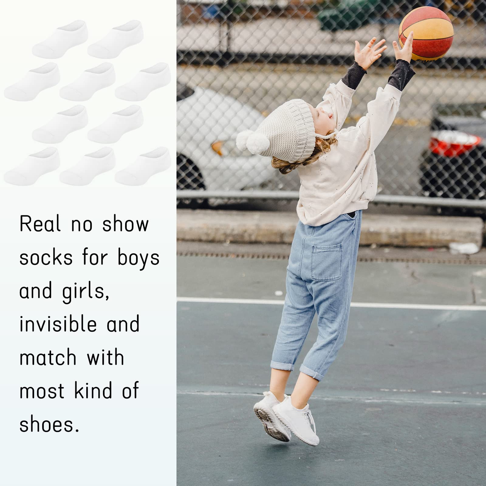 Witwot 10 Pairs No Show Socks for Kids - Breathable Non Slip Low Cut Ankle Socks for Girls & Boys - Perfect for School, Sports & Daily Wear