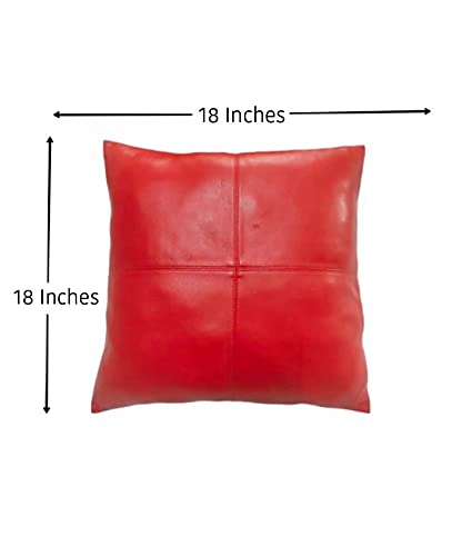 Premium Lambskin Leather Pillow Covers 18x18 Inches - Soft Decorative Throw Cushion Cases for Sofa, Bed & Living Room - Set of 2 (Red) - Perfect for Home Decor, Cozy Reading Nook & Luxury Interior Styling