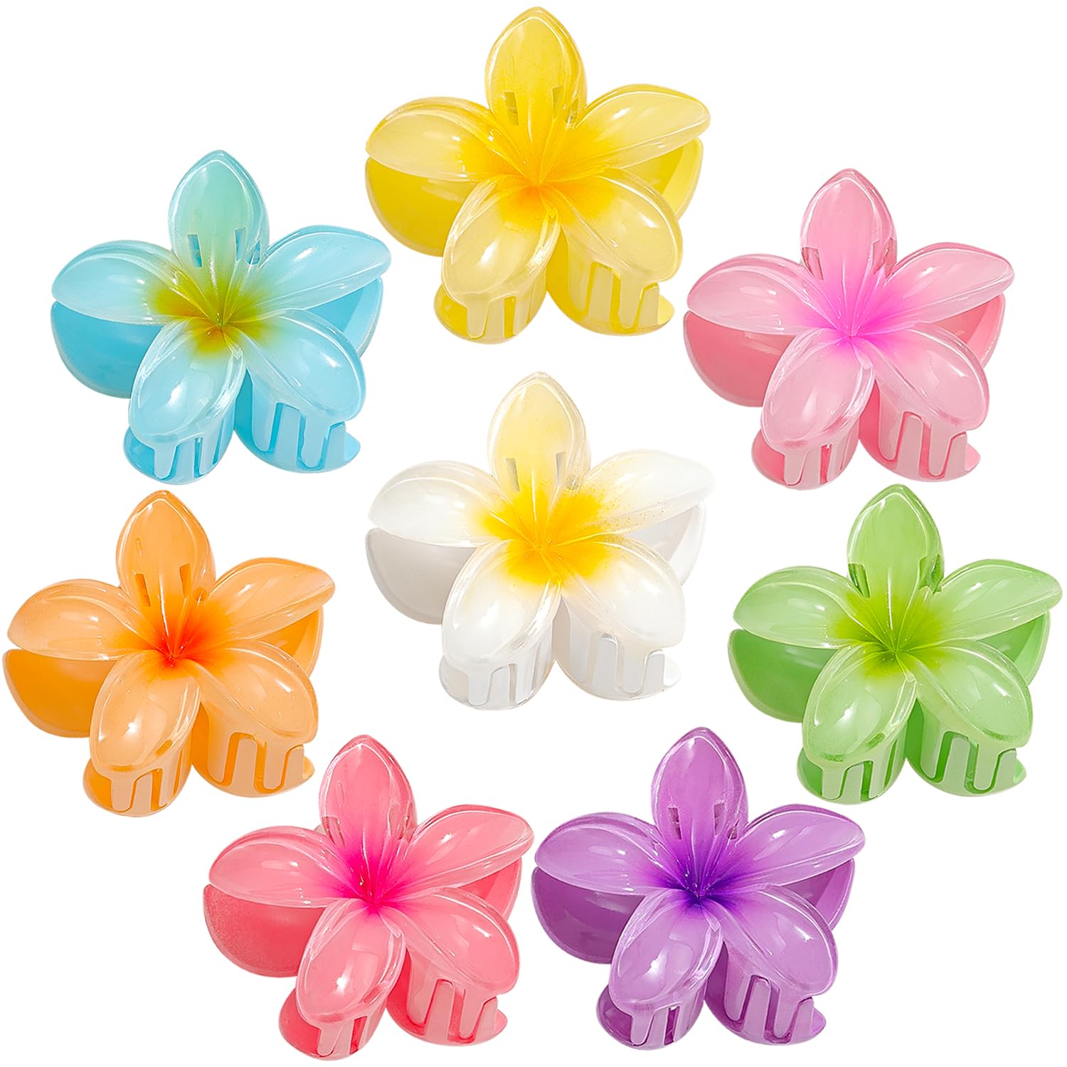 8 Pack Hawaiian Flower Hair Clips for Women - Plumeria Claw Clips for Beach & Party