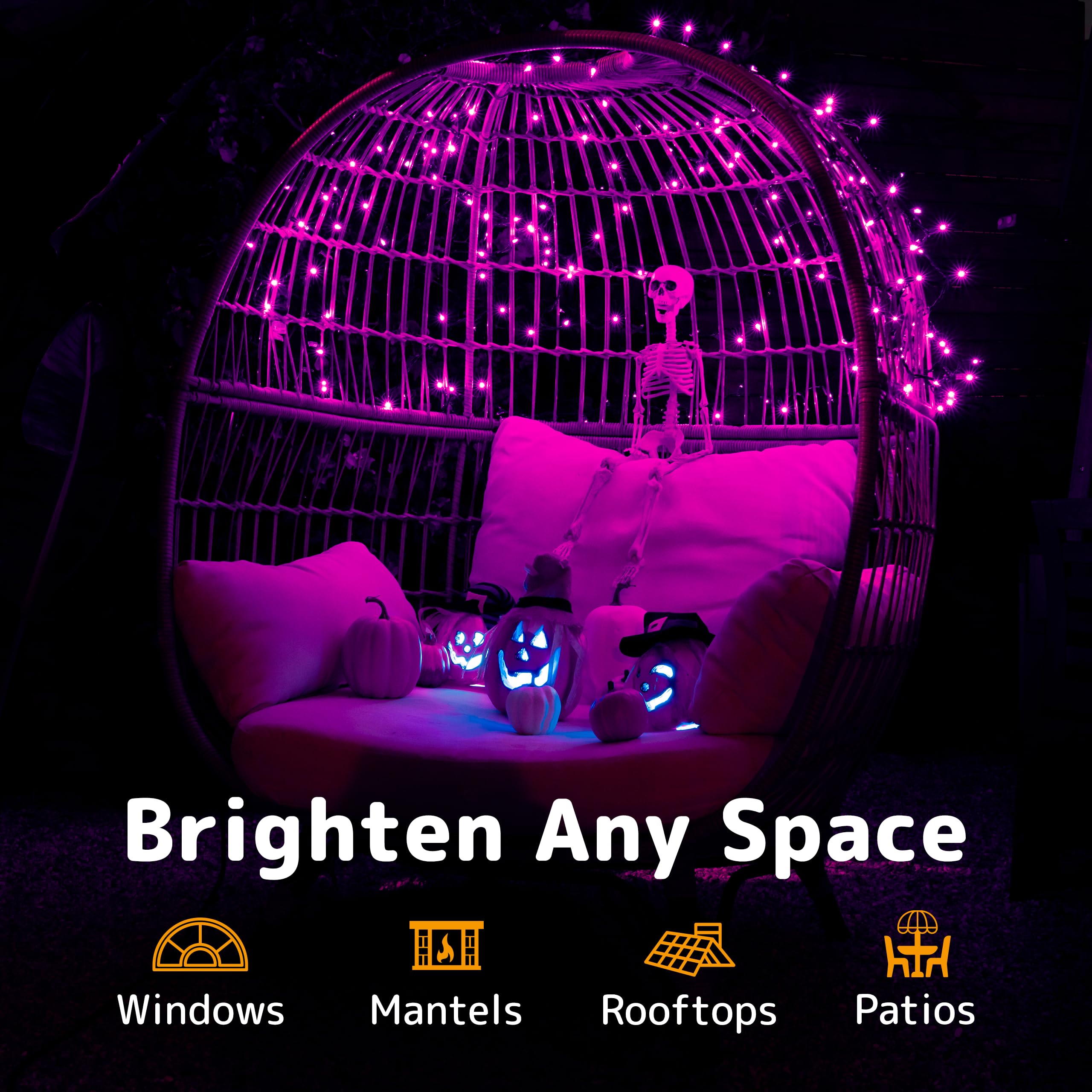 Purple Halloween String Lights - 20ft 100 LED for Party & Mardi Gras Decor