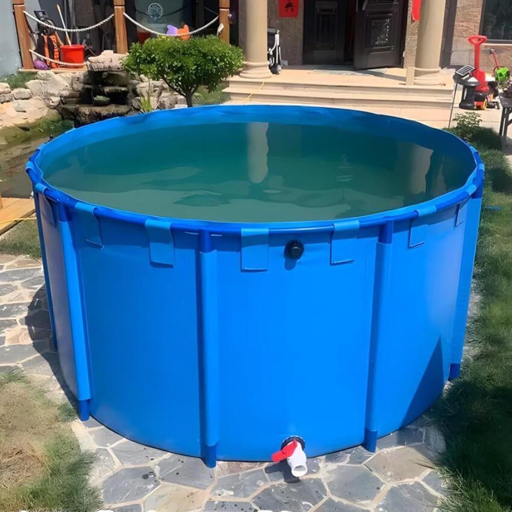 4.9ft x 3ft Collapsible Canvas Fish Pond - 449 Gallon Durable Above Ground Koi Holding Tank with Bracket & Irrigation Frame | Perfect for Backyard, Garden, Patio & Outdoor Fish Farming (Blue, 1.5m x 1m)