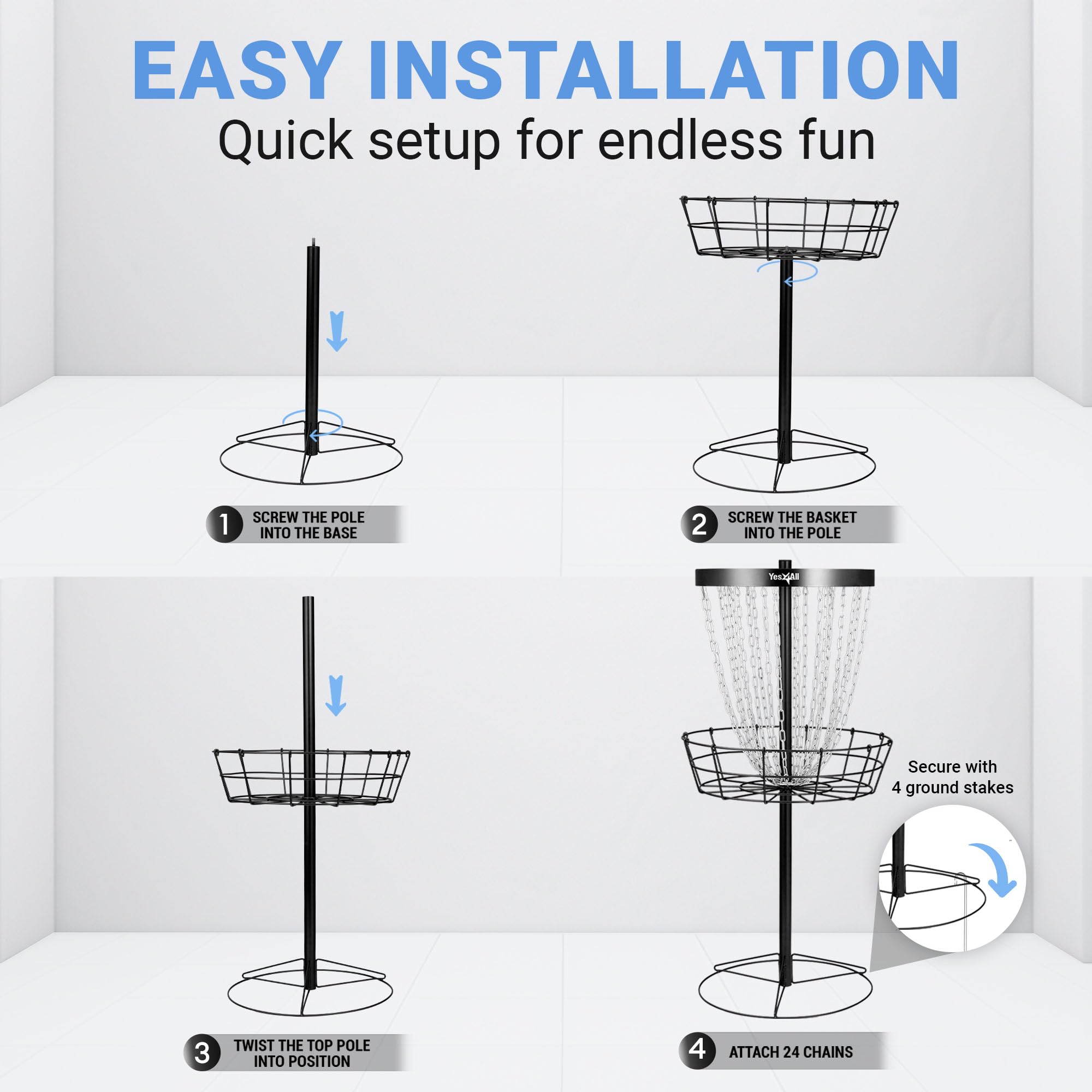 **Yes4All PRO Portable Disc Golf Basket - Heavy-Duty 24-Chain Frisbee Golf Target for Professionals | Durable & Portable Disc Golf Set for Backyard, Park & Tournament Training**