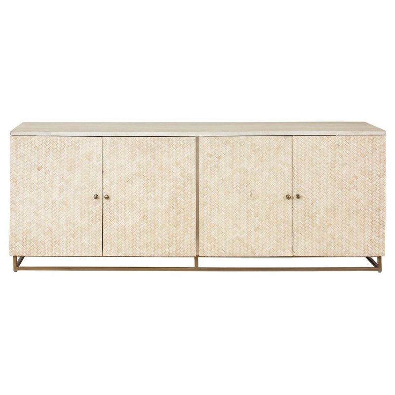 Handmade Bone Inlay Herringbone Sideboard - Wooden Buffet Cabinet with Intricate Inlay Design | Perfect for Dining Room Storage, Living Room Decor & Entryway Furniture