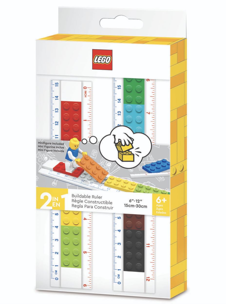 LEGO Buildable Ruler with Minifigure (52558) - Creative Measuring Tool for Kids Ages 6+, Includes 1 Ruler & Random Minifigure - Perfect for School, Office & STEM Learning Activities