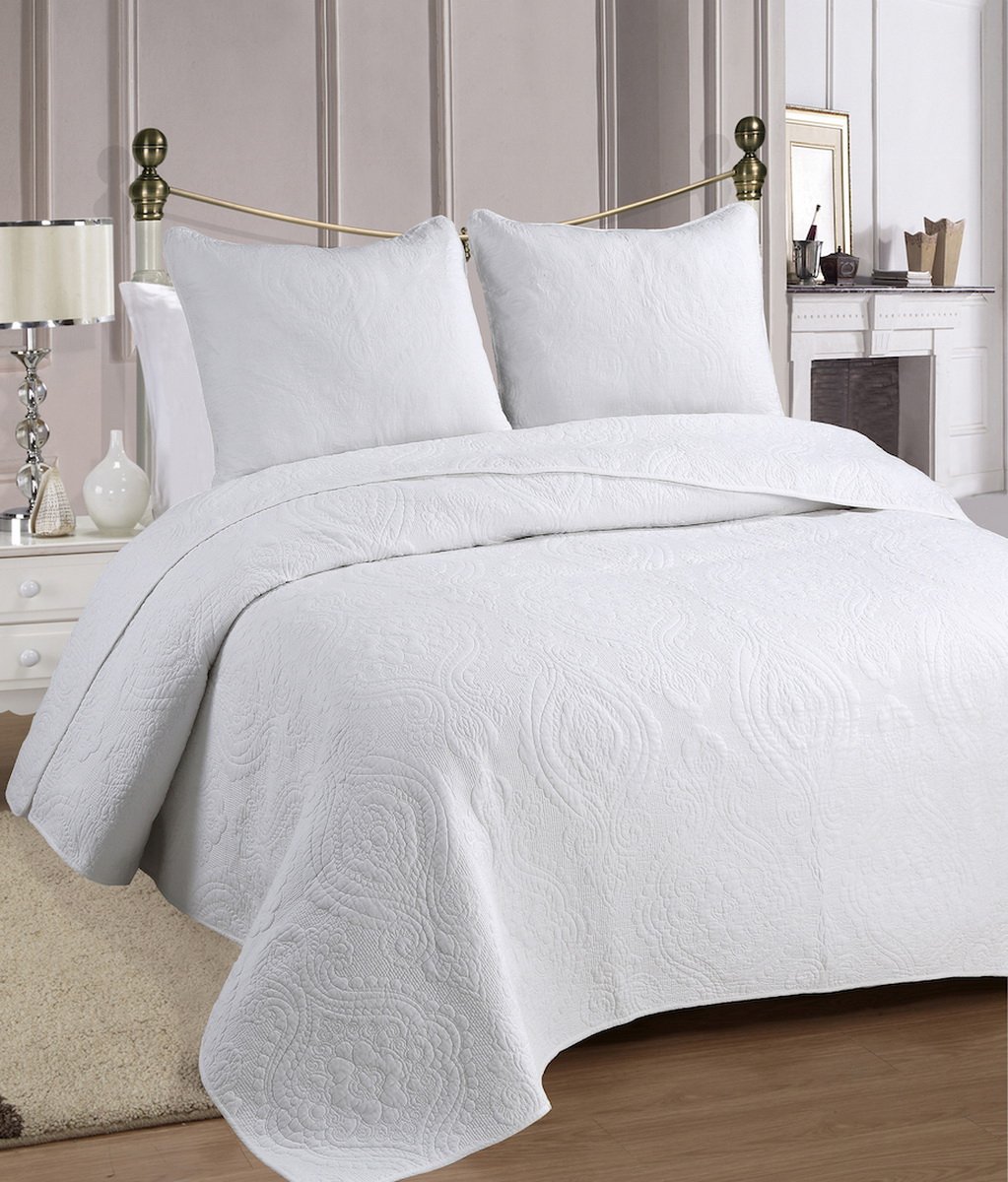 Royal Verge 100% Hypoallergenic Cotton 3-Piece Geometric Quilt Set - Full/Queen Size White Bedding for Cozy Bedroom Decor | Soft & Breathable Comforter for All Seasons