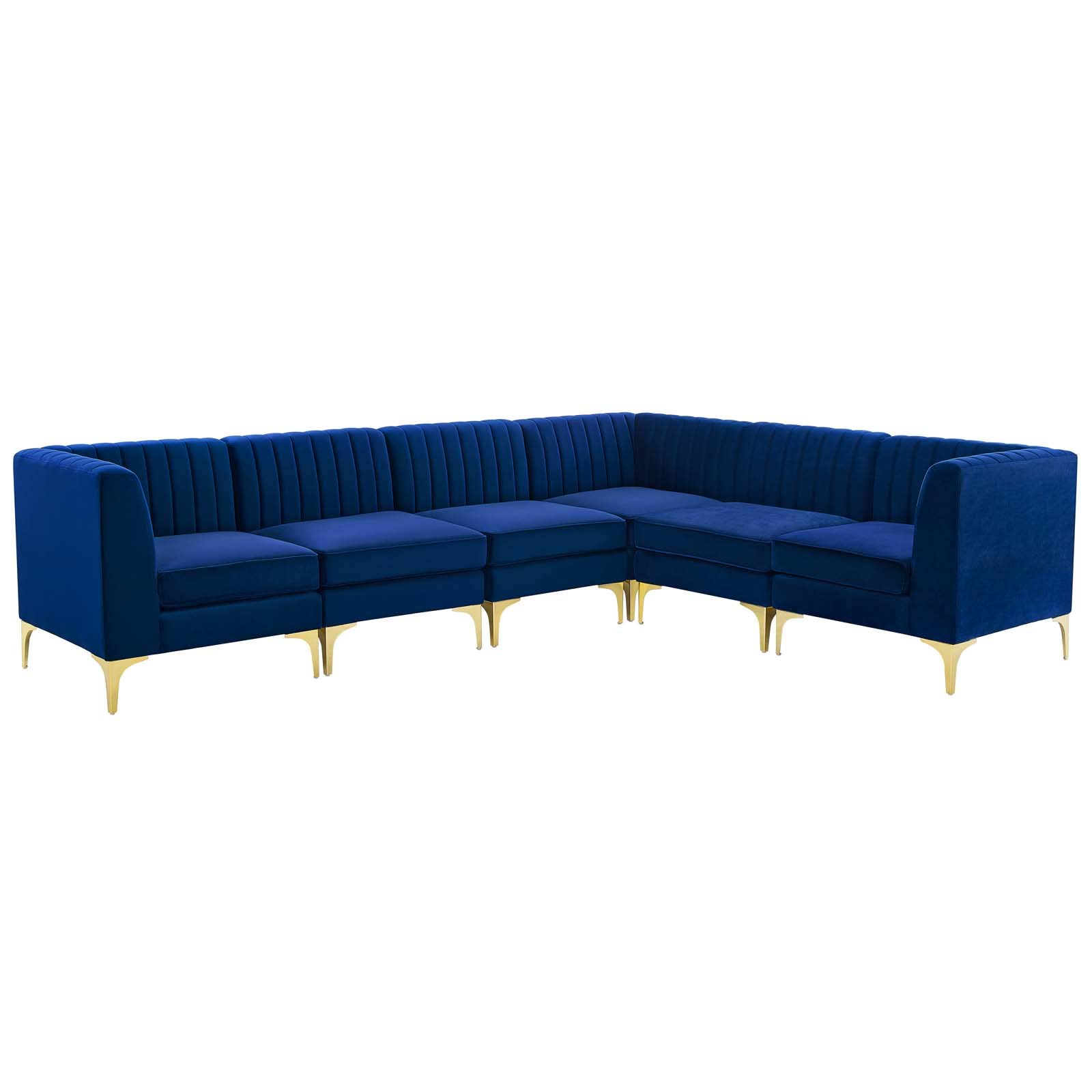 Modway Triumph Channel Tufted Performance Velvet 6-Piece Sectional Sofa in Navy Blue - Modern Living Room Furniture for Small Spaces, Apartment & Home Theater Seating