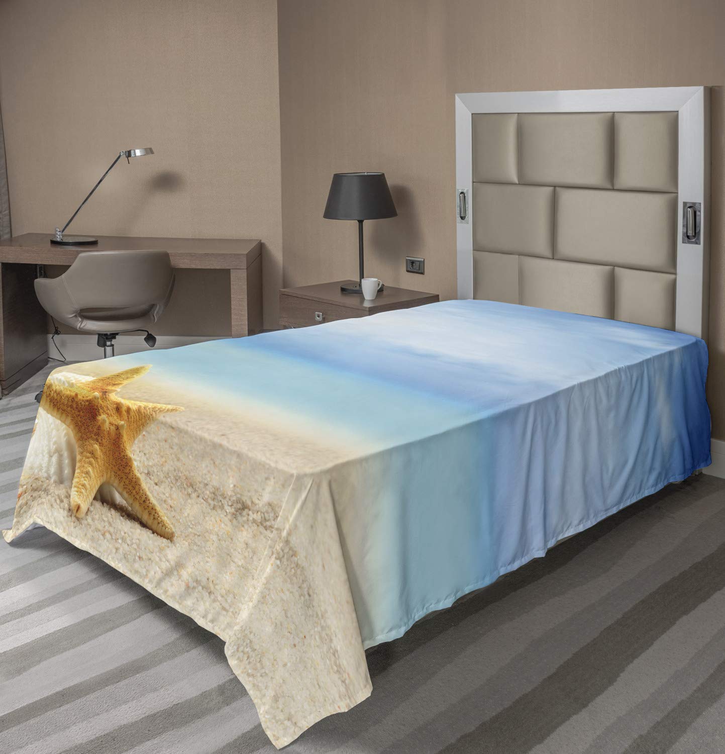 Ambesonne Starfish Flat Sheet - Soft Twin Size Decorative Bedding with Scallop Seashell & Ocean Beach Design | Perfect for Coastal Themed Bedrooms, Guest Rooms & Vacation Homes