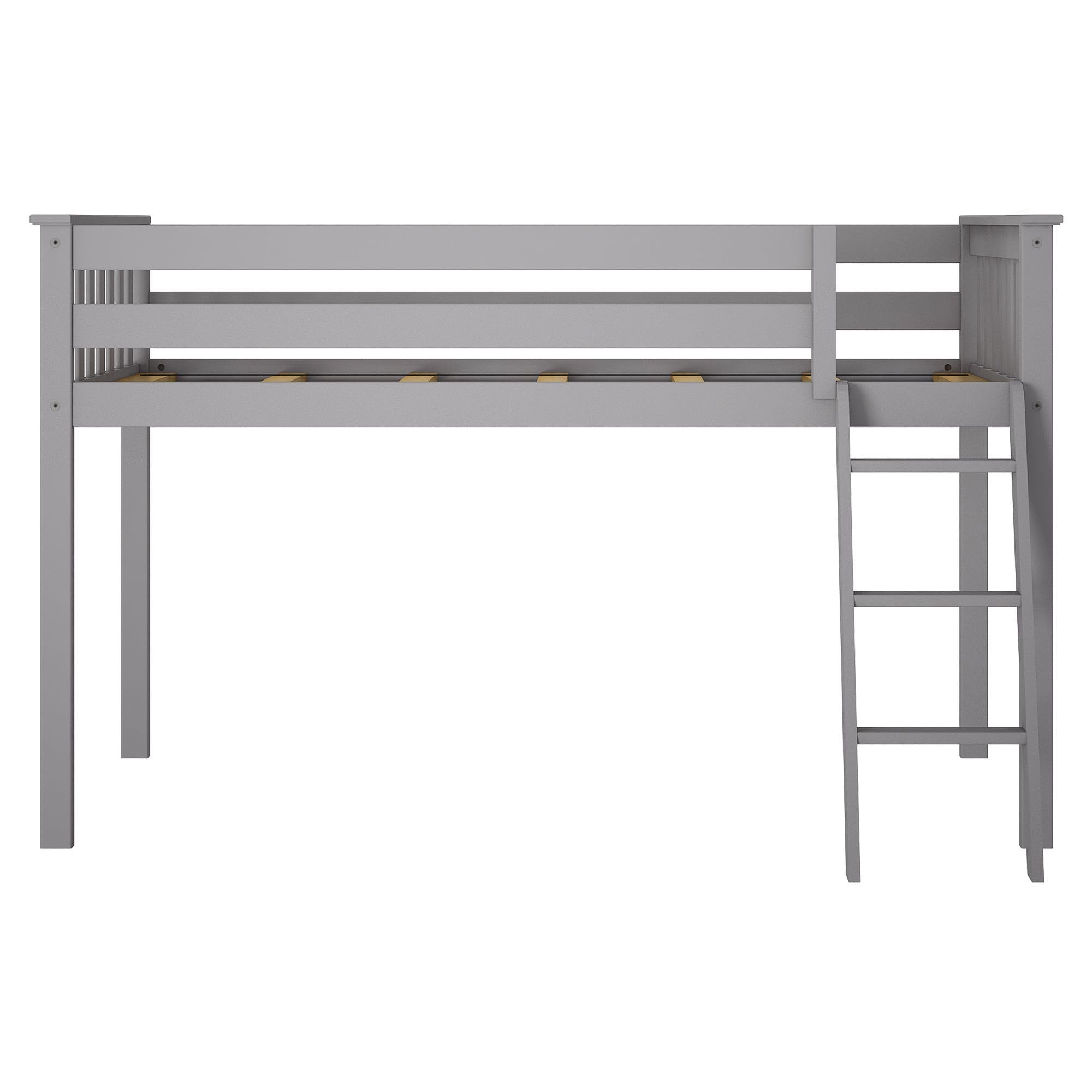 Max & Lily Low Loft Twin Bed Frame for Kids - Sturdy Wooden Bunk Bed with Ladder & Safety Rail - Space-Saving Grey Bedroom Furniture for Small Rooms, Dorms & Kids' Sleepovers