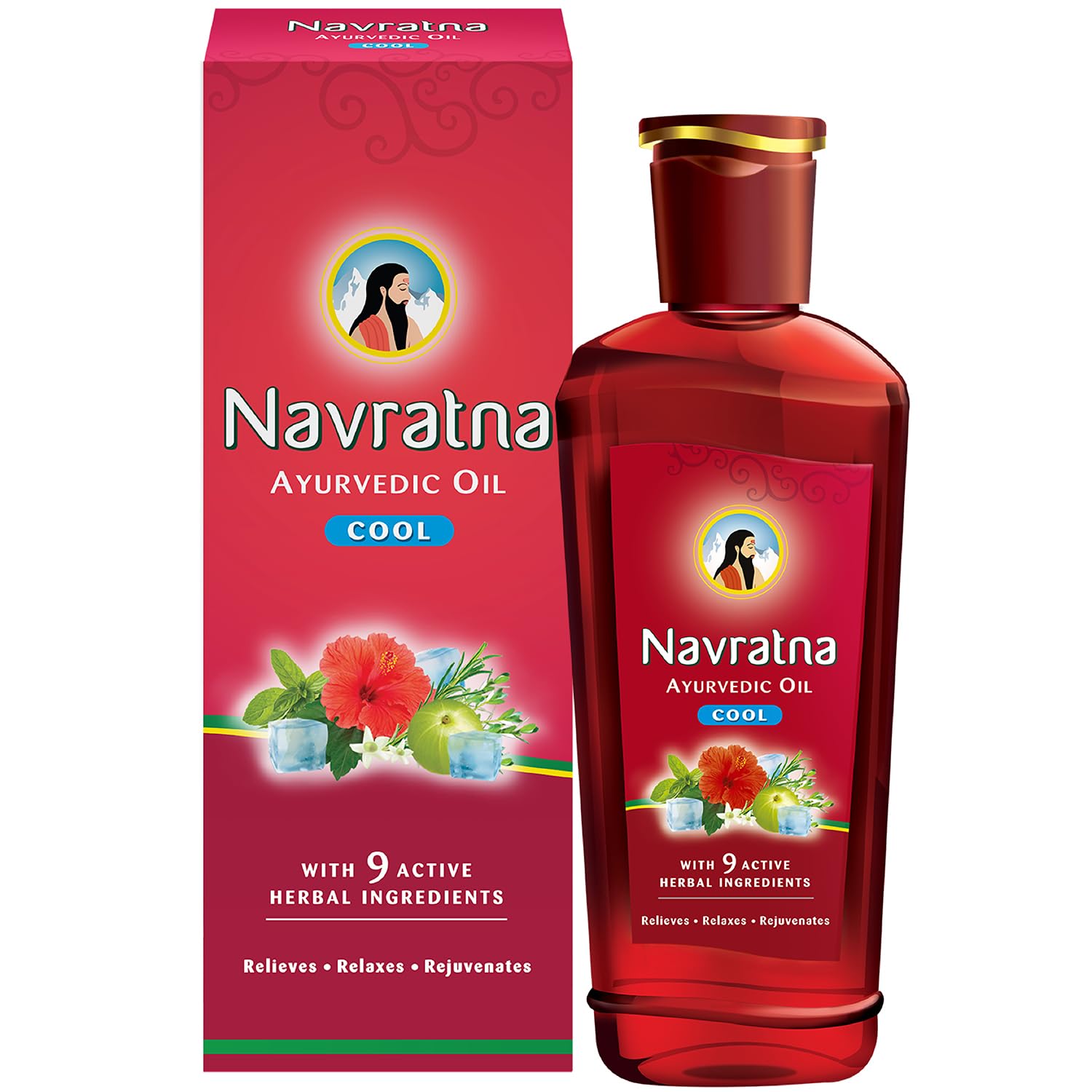 Navratna Ayurvedic Cool Oil - 9 Herbal Blend for Headache Relief, Stress & Sleeplessness | Natural Scalp Care & Muscle Relaxation | 500ml Cooling Oil for Massage, Meditation & Daily Wellness