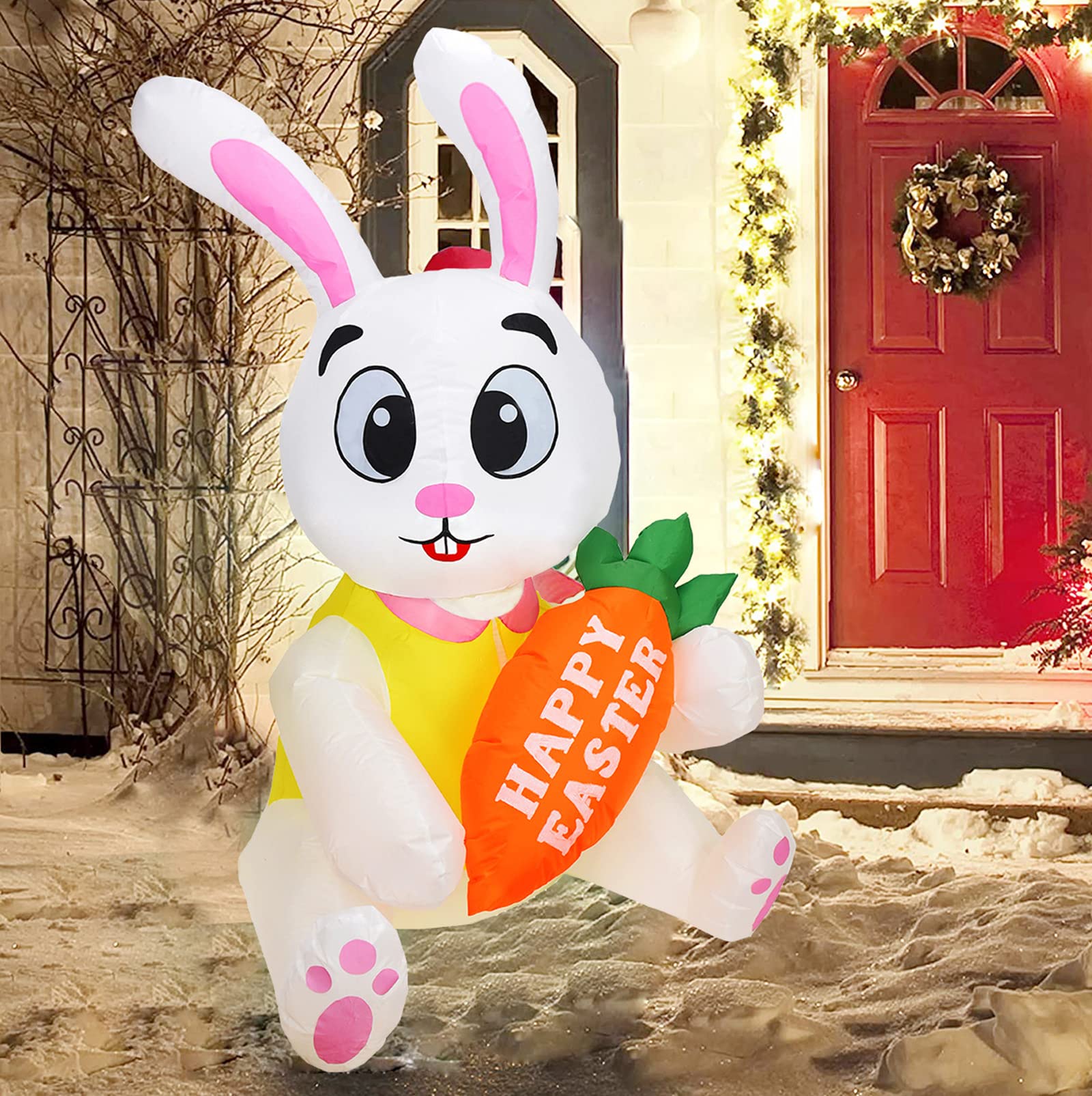 LED Lighted Inflatable Easter Bunny Decor - Giant Outdoor Rabbit Holding Egg for Garden, Yard, Lawn & Patio - Cute Holiday Home Ornament for Easter Party Decorations & Spring Festival Celebrations