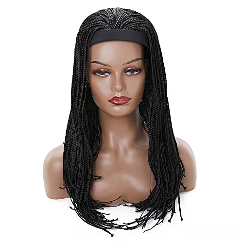 Braided Headband Wig Box Braid Crochet Hair Wrap - 18 Inch Synthetic Glueless Machine Made Wigs for Women (Black) - Perfect for Protective Styling, Cosplay & Everyday Fashion