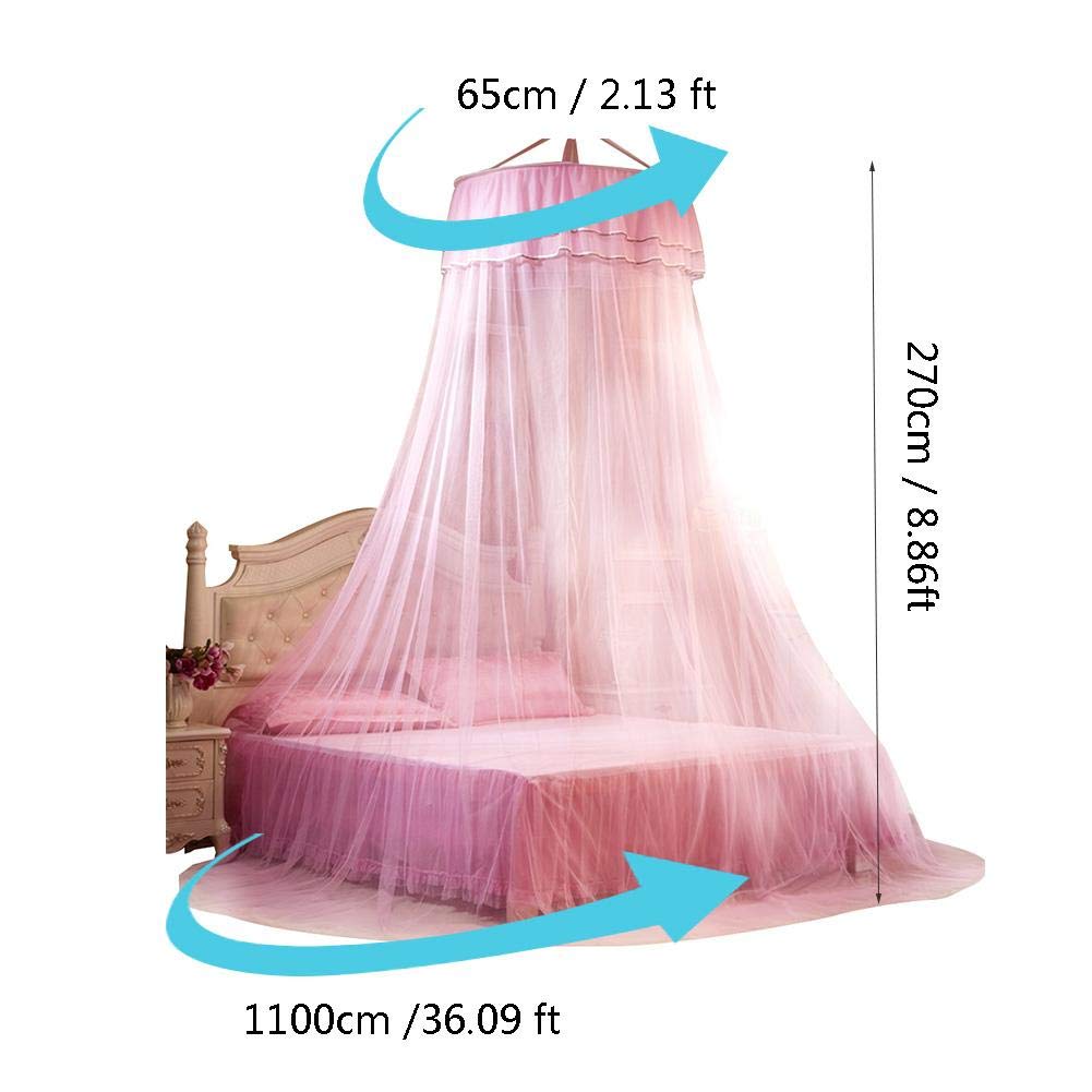 Taidda Princess Bed Canopy Net - 2.1 x 3.8 x 6.09 Ft Breathable Round Lace Bed Curtain in White & Pink | Perfect for Girls' Bedroom Decor, Fairy Tale Theme Parties & Nursery Room Design