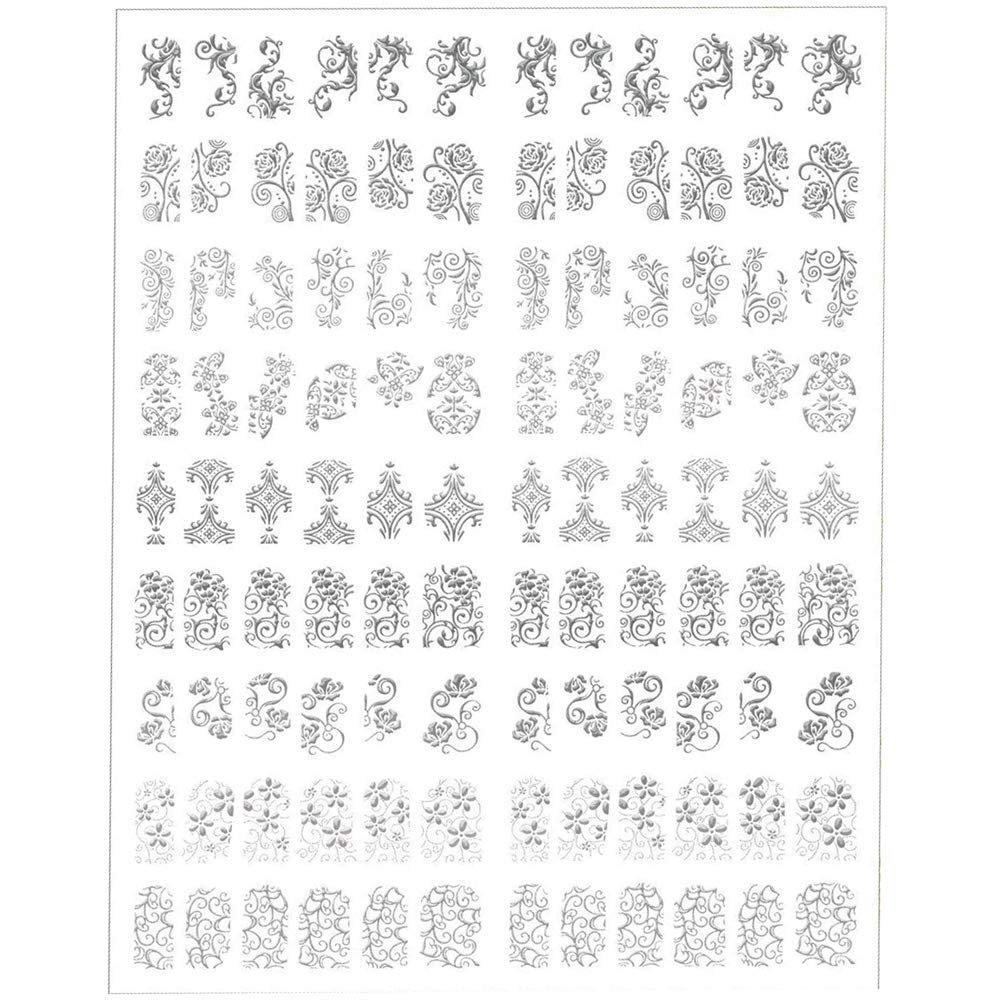 108 Pcs 3D Silver Flower Nail Art Stickers - DIY Nail Decals for Stamping & Nail Decoration - Perfect for Salon, Home Manicure & Nail Art Design
