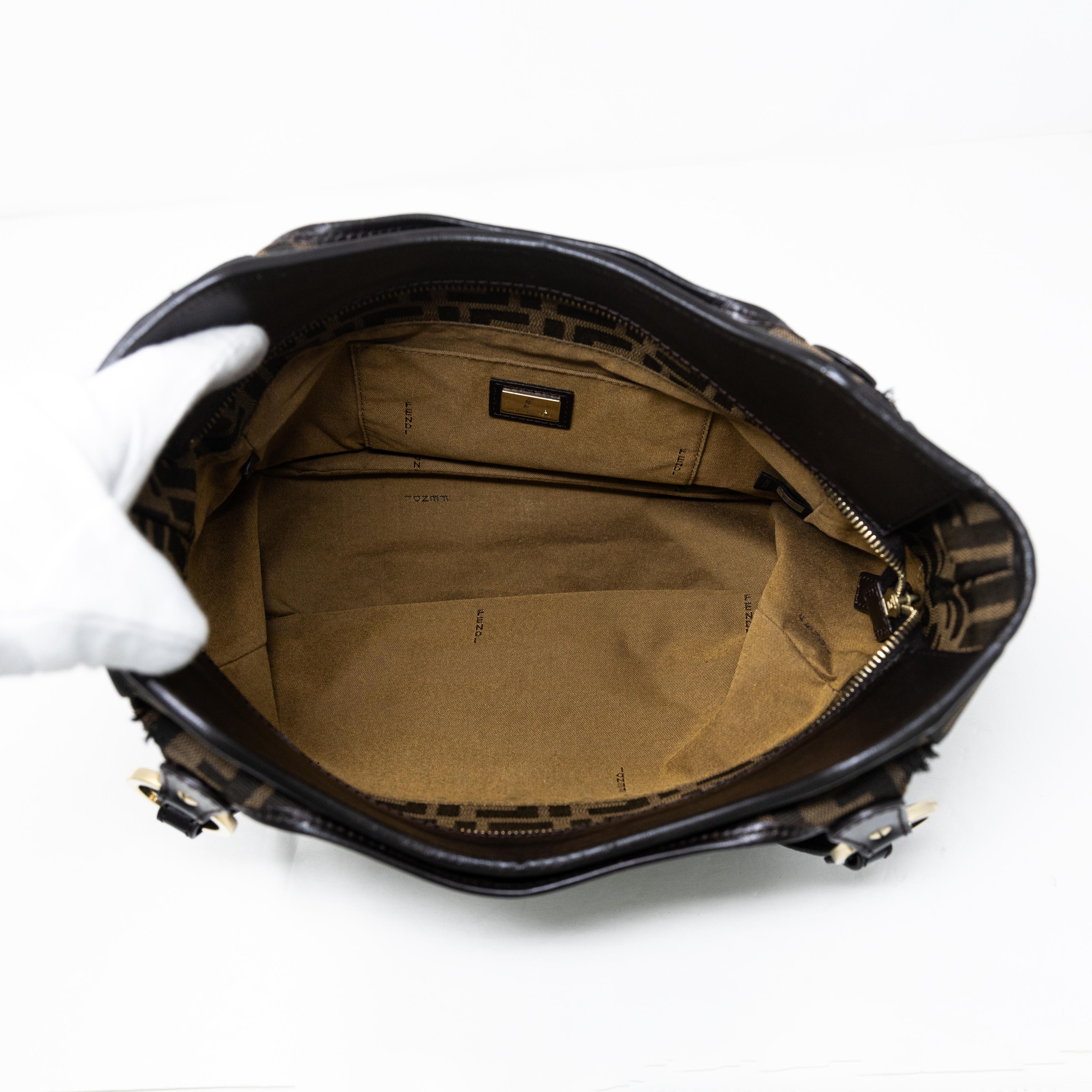 Fendi Zucca Print Brown Leather Shoulder Bag for Women - Stylish Designer Handbag Perfect for Work, Travel & Everyday Use