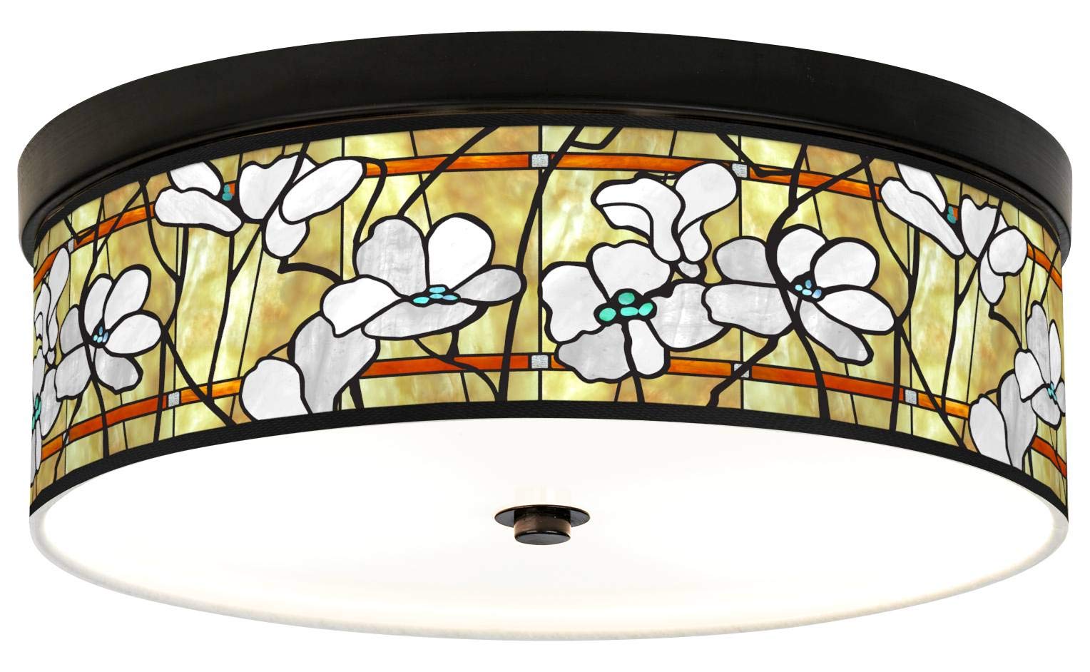 Energy Efficient Bronze Ceiling Light with Magnolia Mosaic Giclee Print Shade - Vintage Floral Chandelier for Bedroom, Living Room & Dining Room Lighting