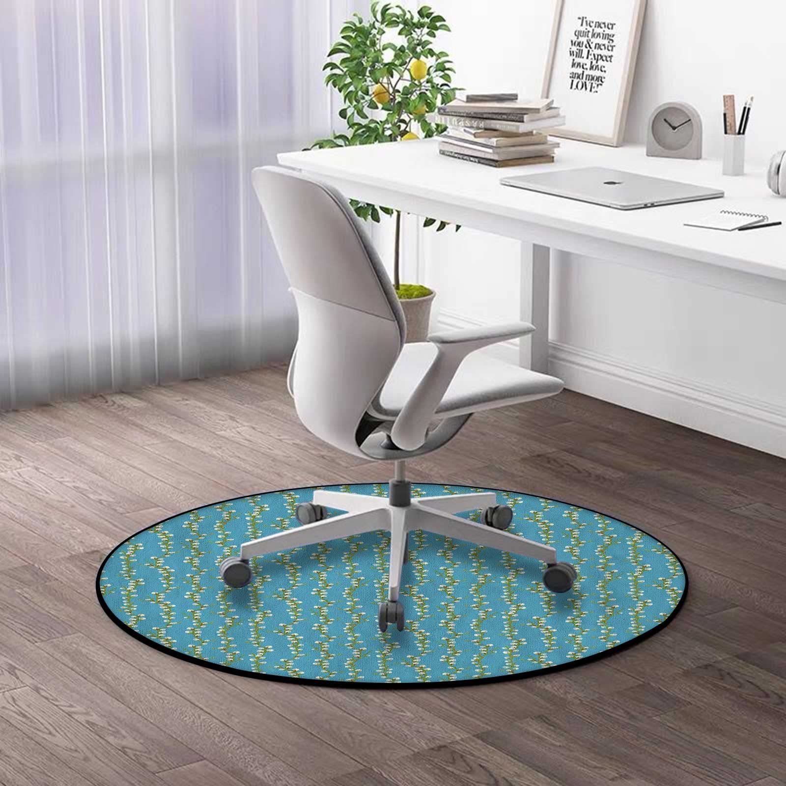 3 Ft Pussy Willow Circle Rug - Non-Slip Office Chair Mat for Carpets in Pale Blue Green & Grey | Indoor/Outdoor Use for Patio, Backyard, Porch, Deck & Mudroom | Perfect for Home Office, Living Room & Entryway Decor
