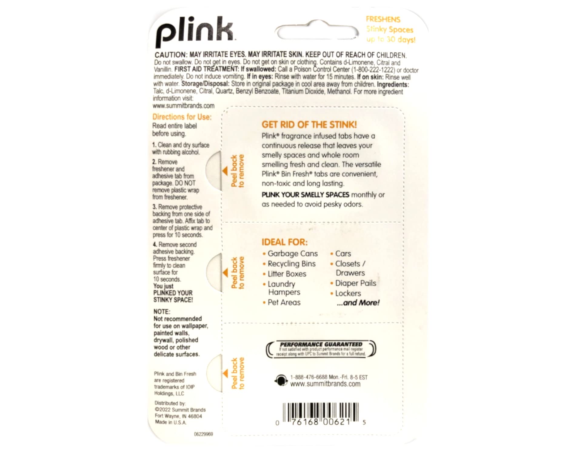 Plink Fresh Spaces Garbage Odor Eliminators - 6 Pack Lemon Scented Refills for Trash Cans & Waste Baskets | Eliminates Bad Smells in Kitchens, Bathrooms & Offices