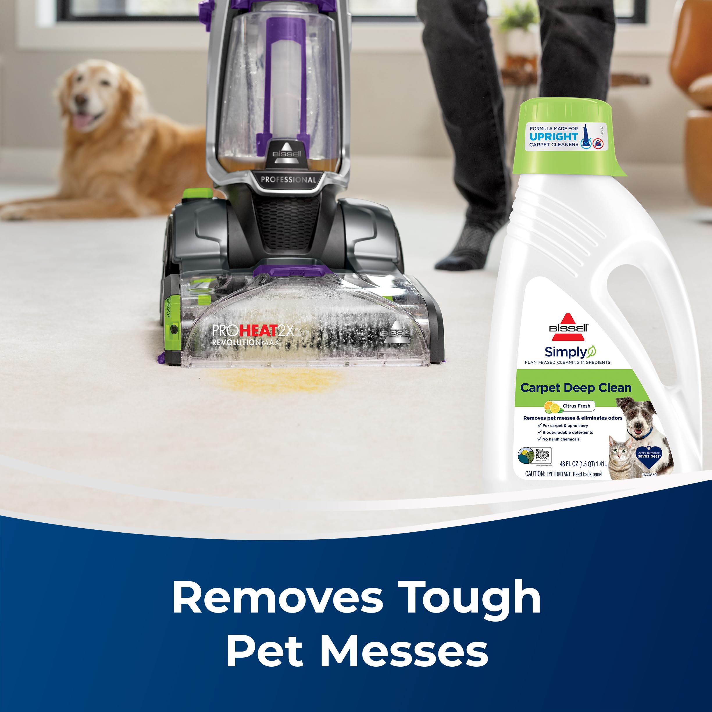 Bissell Simply Upright Carpet Cleaner Formula - 48 Fl Oz | Professional Carpet Cleaning Solution for Home & Office | Perfect for Deep Cleaning Carpets, Upholstery & Stairs