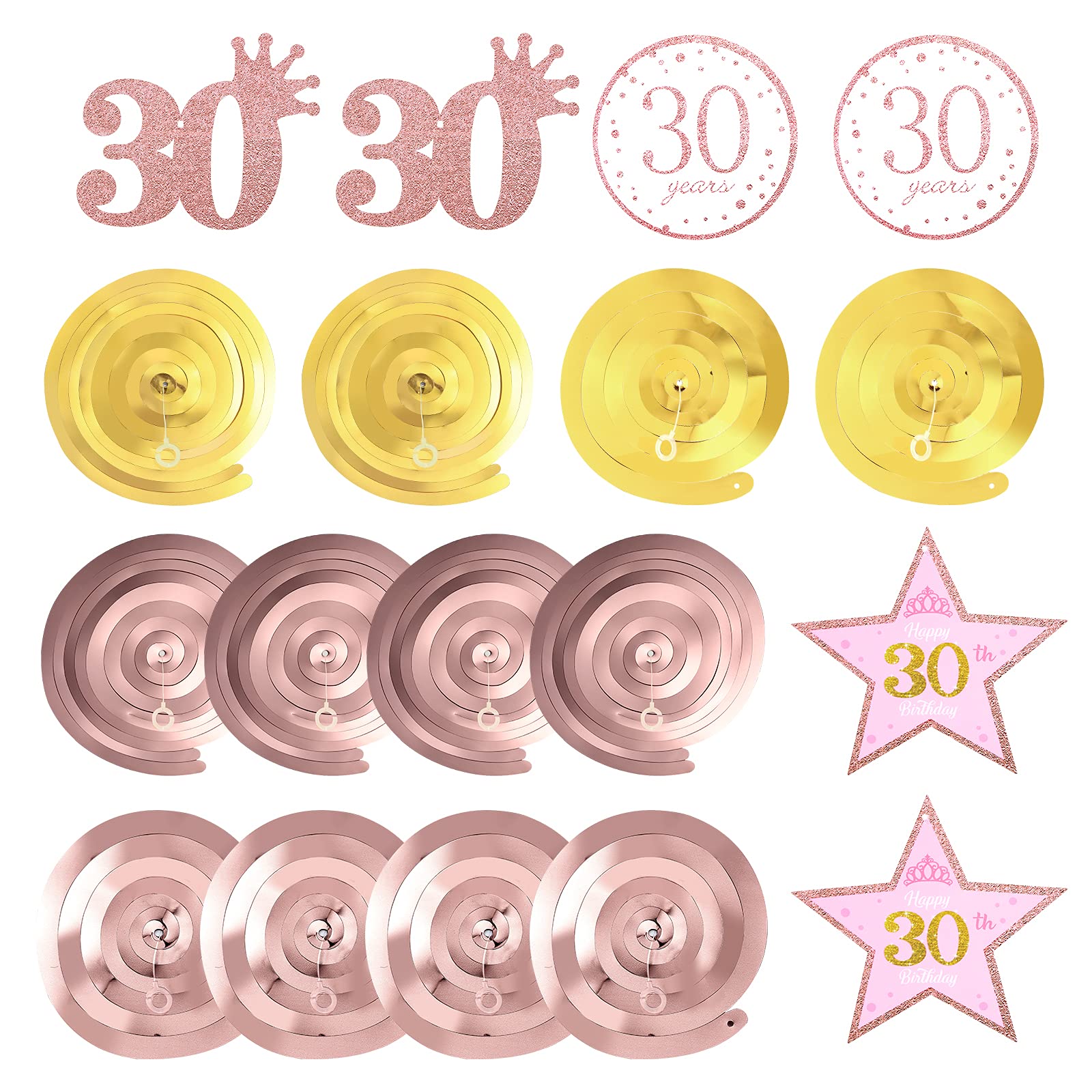 GuoZhiXin Rose Gold 30th Birthday Party Decorations Kit - Glittery Happy 30th Birthday Banner, Pom Poms & Sparkling Hanging Swirls for Women's 30th Birthday Party Supplies | Perfect for Milestone Celebrations, Photo Backdrops & Festive Home Decor