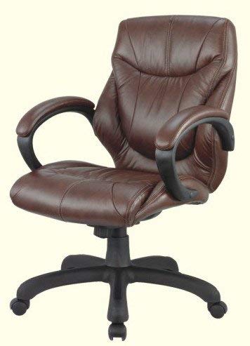 Premium Genuine Leather Executive Office Chair - Ergonomic Middle Back Support in Chocolate Brown for Home & Business Workspaces