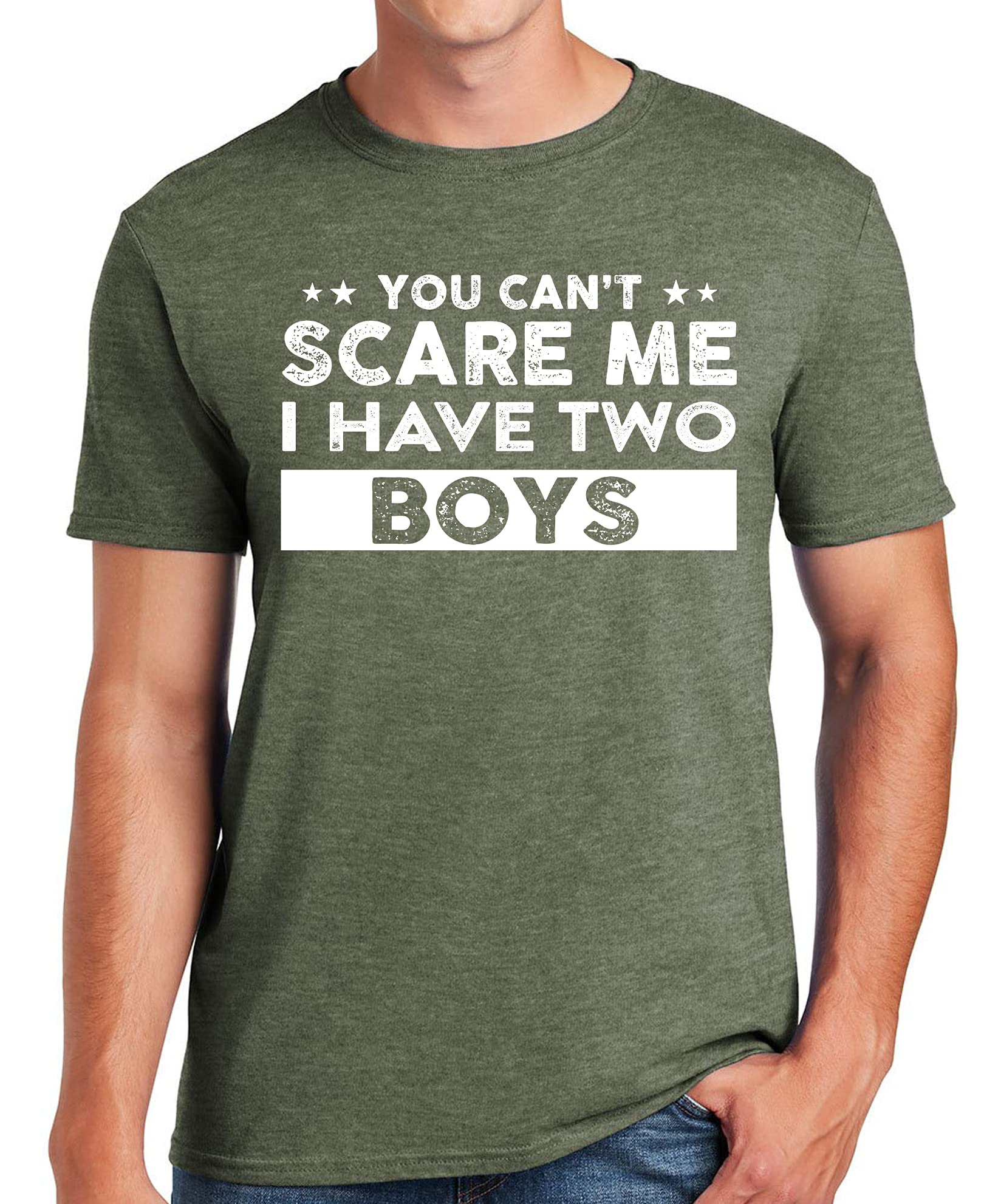 Funny Dad T-Shirt - 'You Can't Scare Me I Have Two Boys' Joke Gift for Fathers - Cool Casual Cotton Tee for Dads Day, Birthday & Family Outings