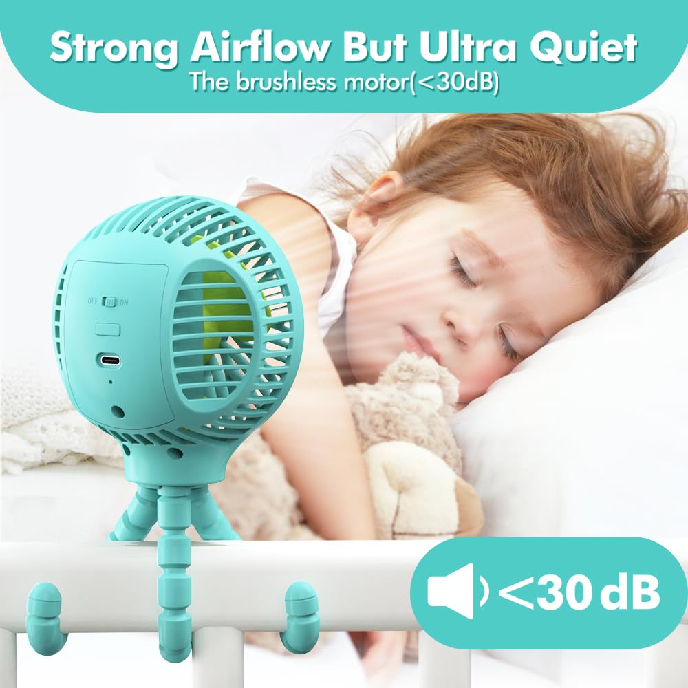 HomeLifairy Rechargeable Stroller Fan - Portable USB Clip On Fan for Baby Stroller, Car Seat & Desk - Battery Operated Mini Handheld Personal Cooling Fan (Blue) | Perfect for Outdoor Activities, Travel & Office Use