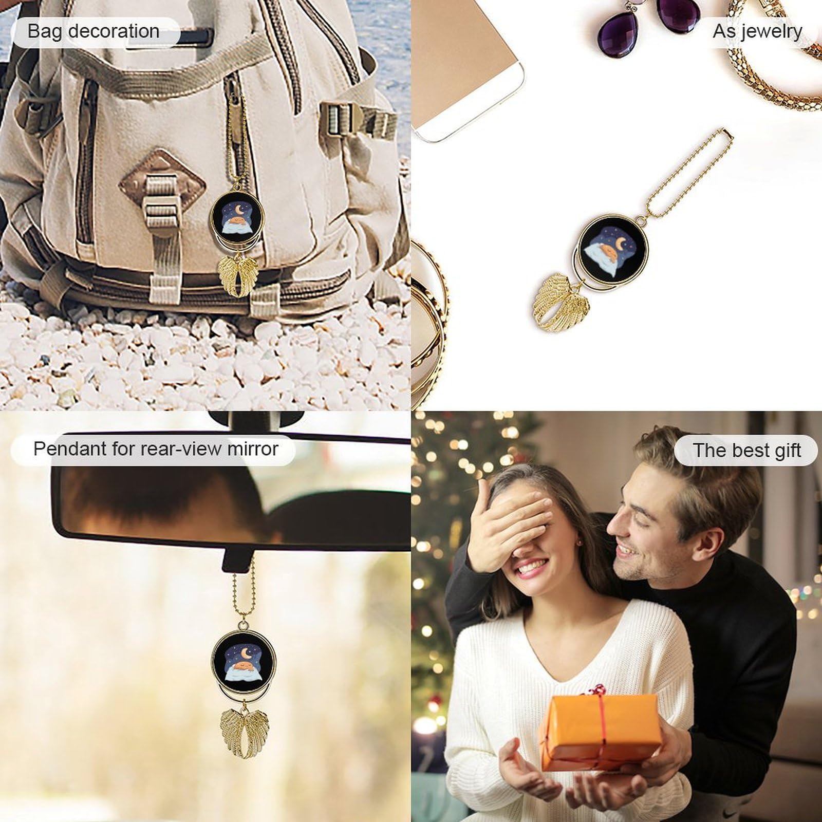Premium Chocolate-Scented Car Hanging Decor - Angel Wings Mirror Pendant, Lucky Charm for Safe Travels & Stylish Interior Accessories | Perfect for Gifts, Commuting, and Road Trips