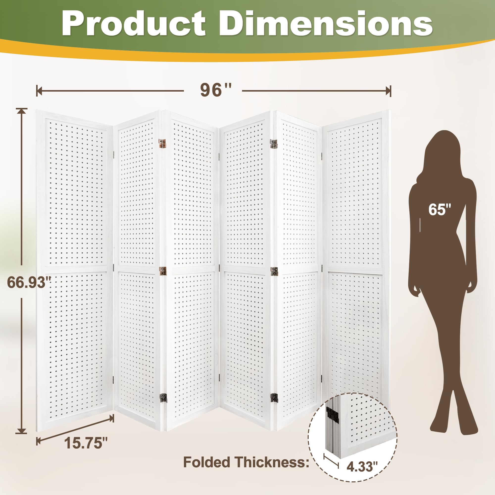 NicBex 6 Panel Wooden Pegboard Room Divider - 5.6FT Folding Privacy Screen & Freestanding Display Board for Craft Shows, Art Exhibitions, Retail Displays & Home Office Separation (White) | Portable Room Partition for Trade Shows, Studios & Event Spaces