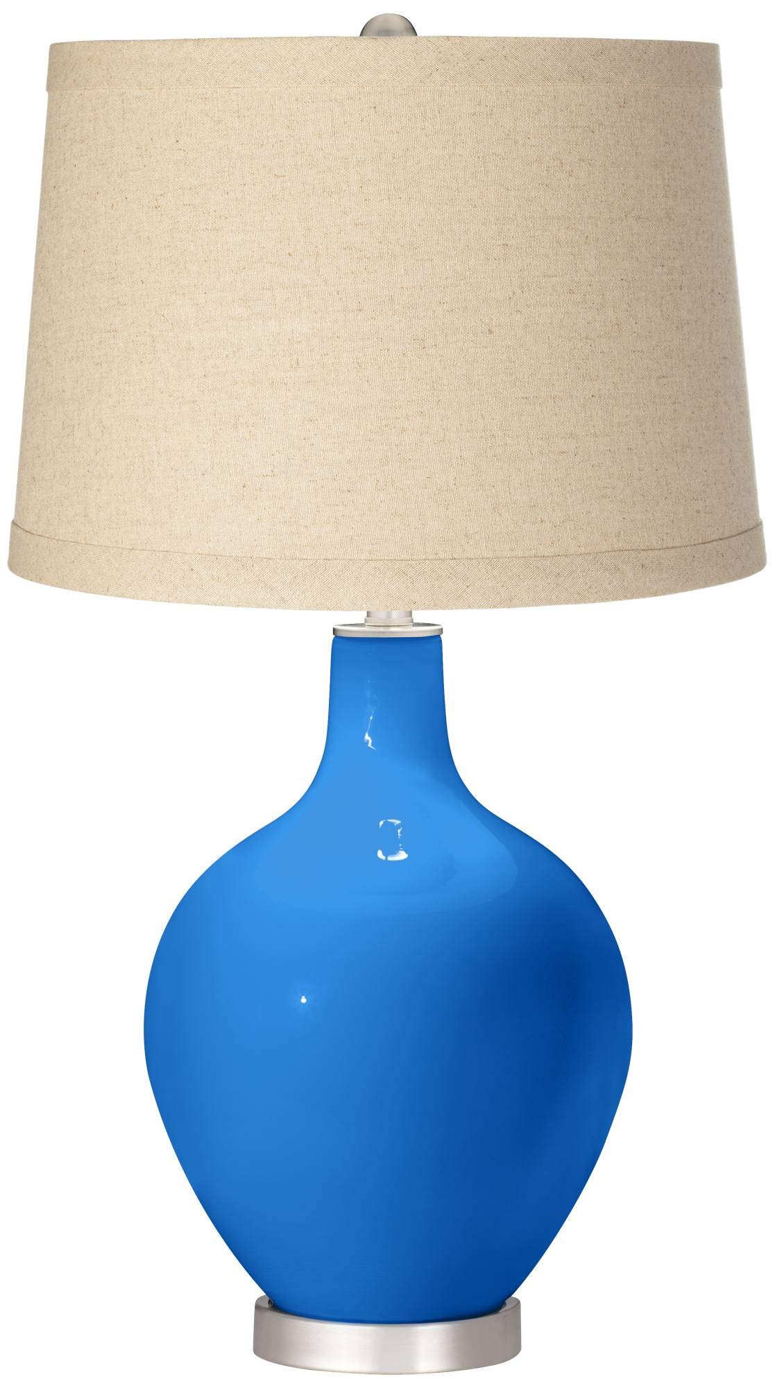 Royal Blue Oatmeal Linen Shade OVO Table Lamp - Modern Home Decor for Living Room, Bedroom & Office Lighting