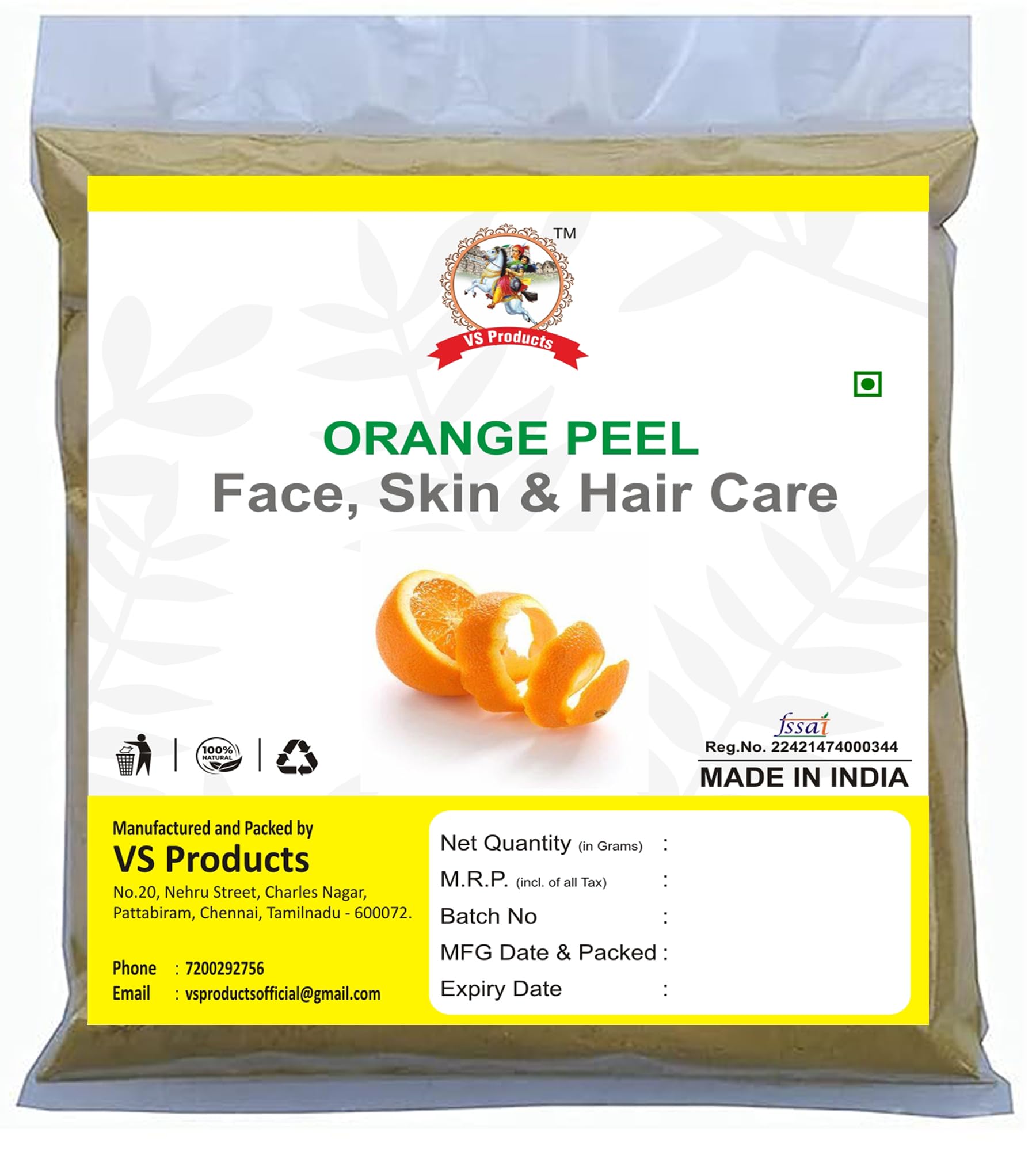 VS Products Premium Orange Peel Powder - 300g, 100% Natural & Dried for Cooking, Baking, Tea & Skincare | Vegan, Gluten-Free & Non-GMO | Perfect for Smoothies, Face Masks & Aromatherapy